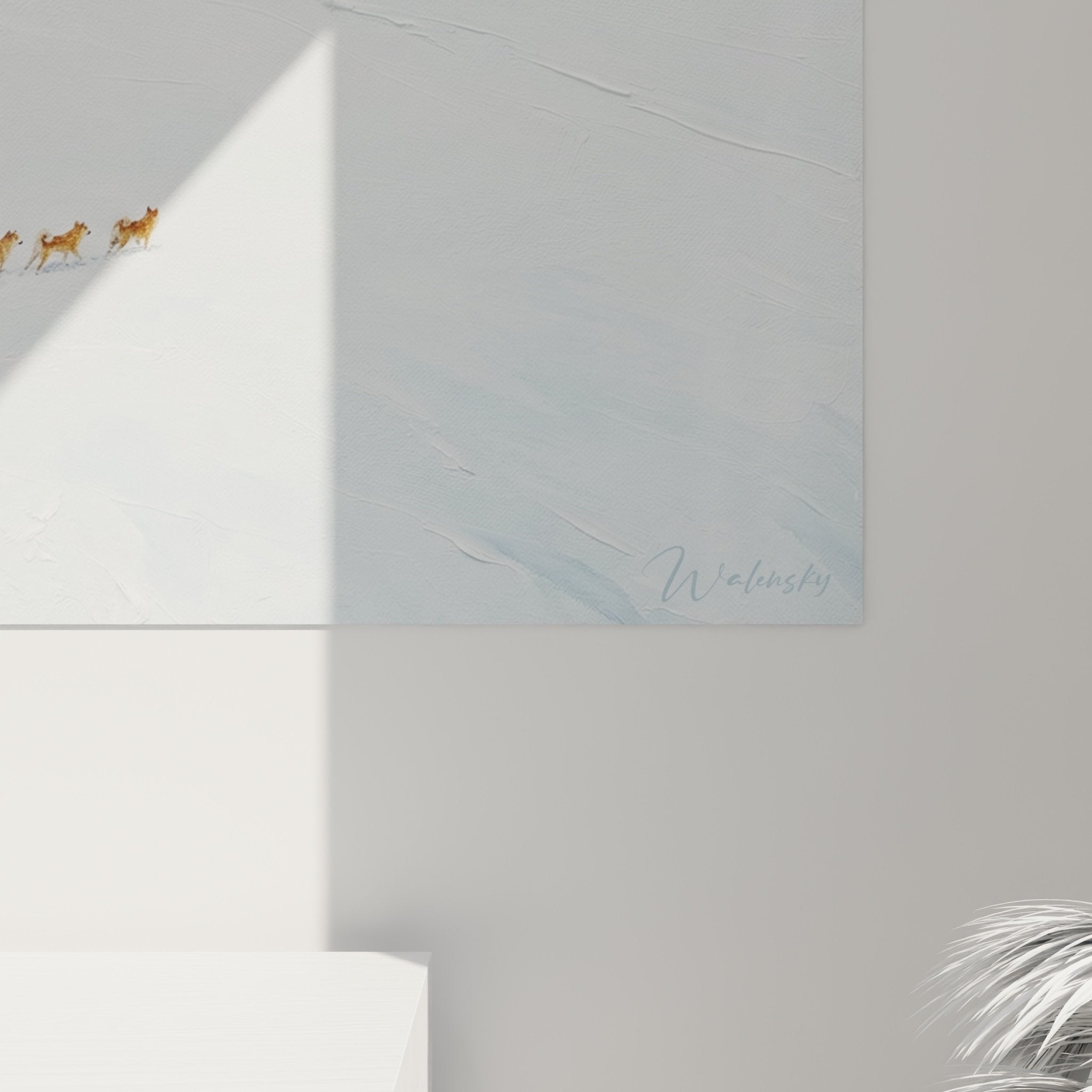 Vue ensemble decoration murale Akita Inu migration hivernale format panoramique horizontal