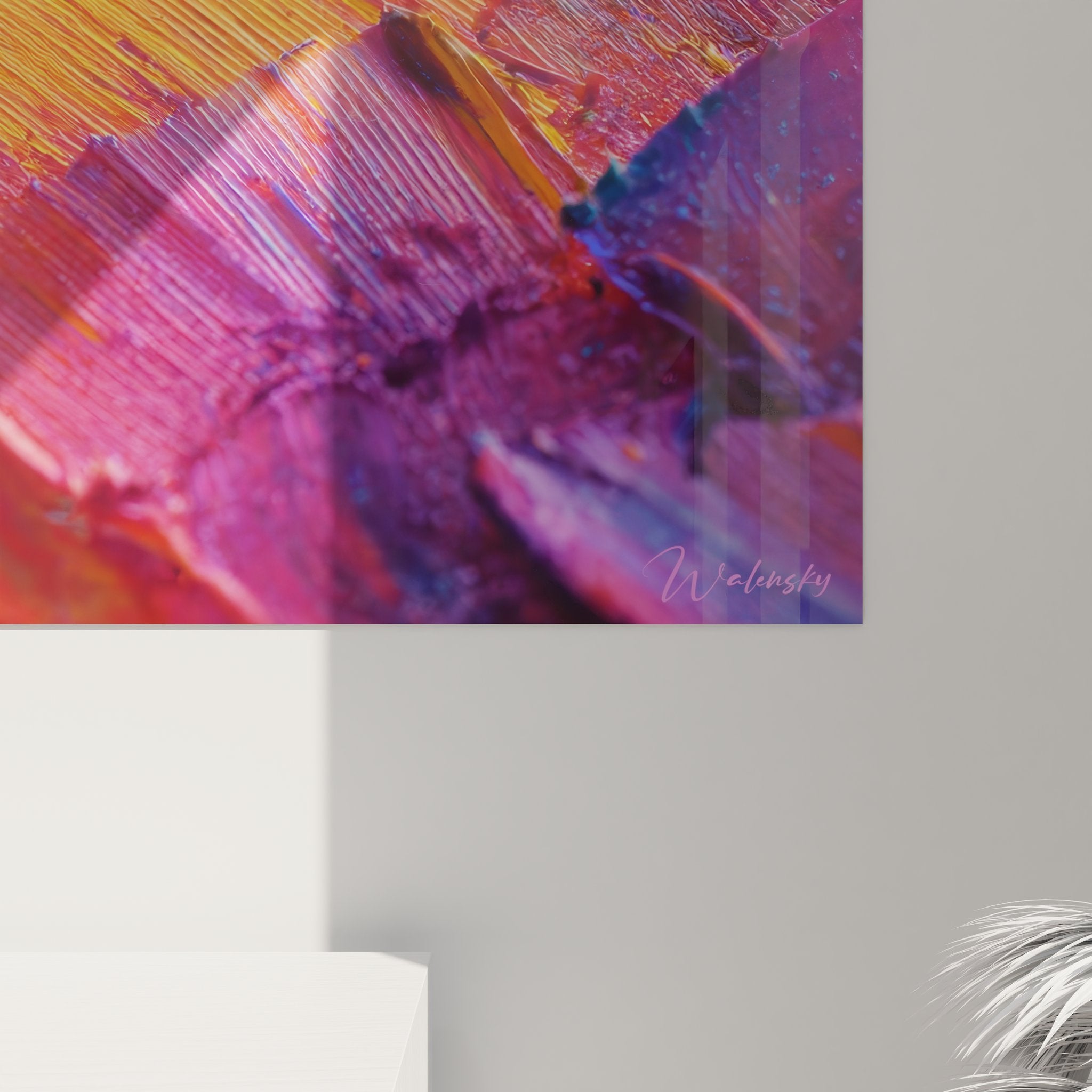 Vue ensemble tableau mural art abstrait contemporain décoration intérieure moderne