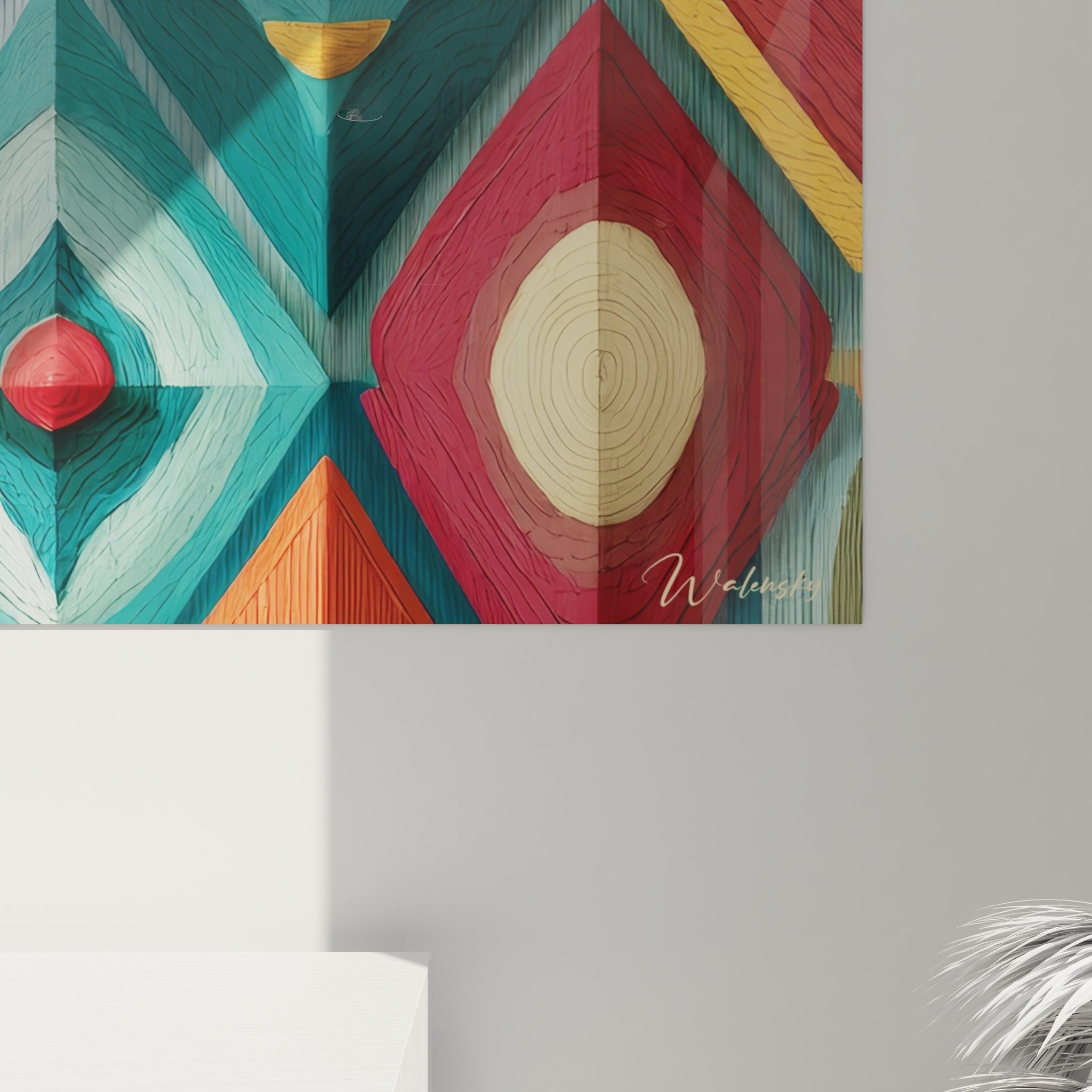 Vue ensemble tableau art géométrique africain composition diamants colorés décoration murale