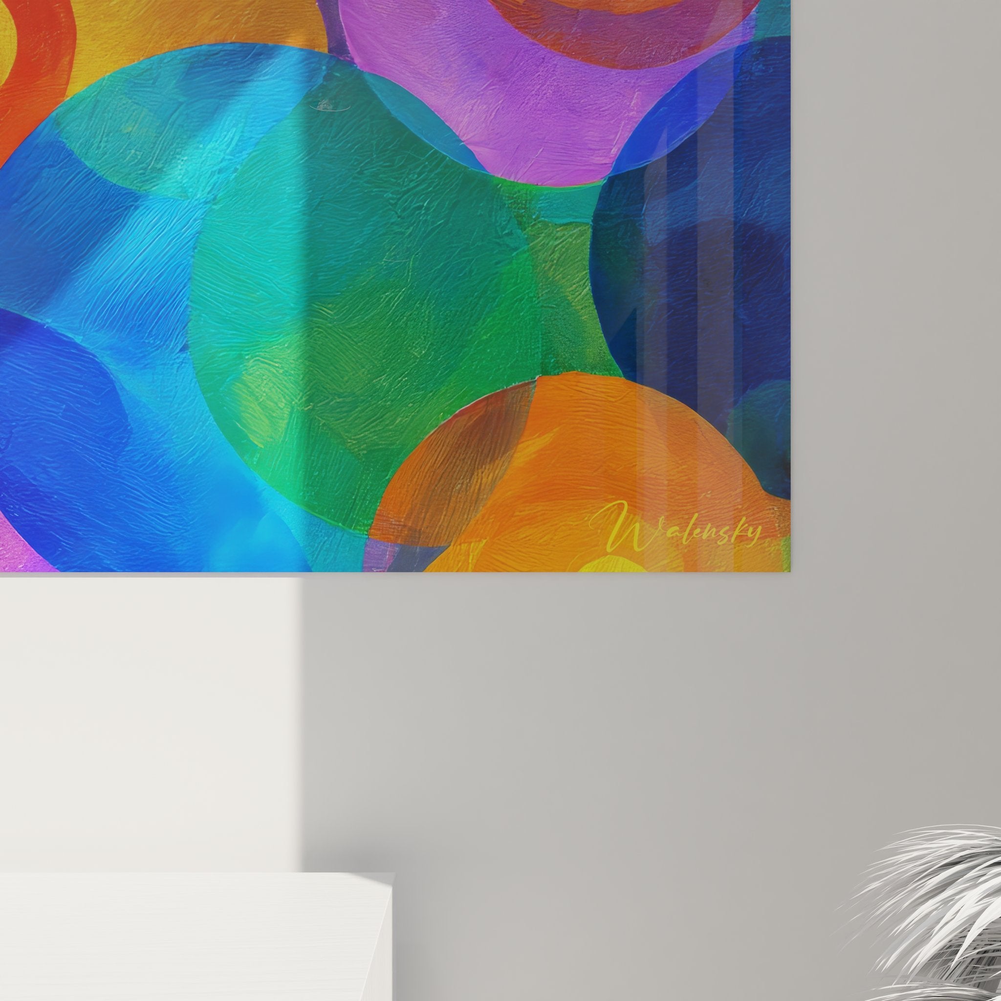 Vue ensemble tableau géométrique cercles colorés art contemporain décoration