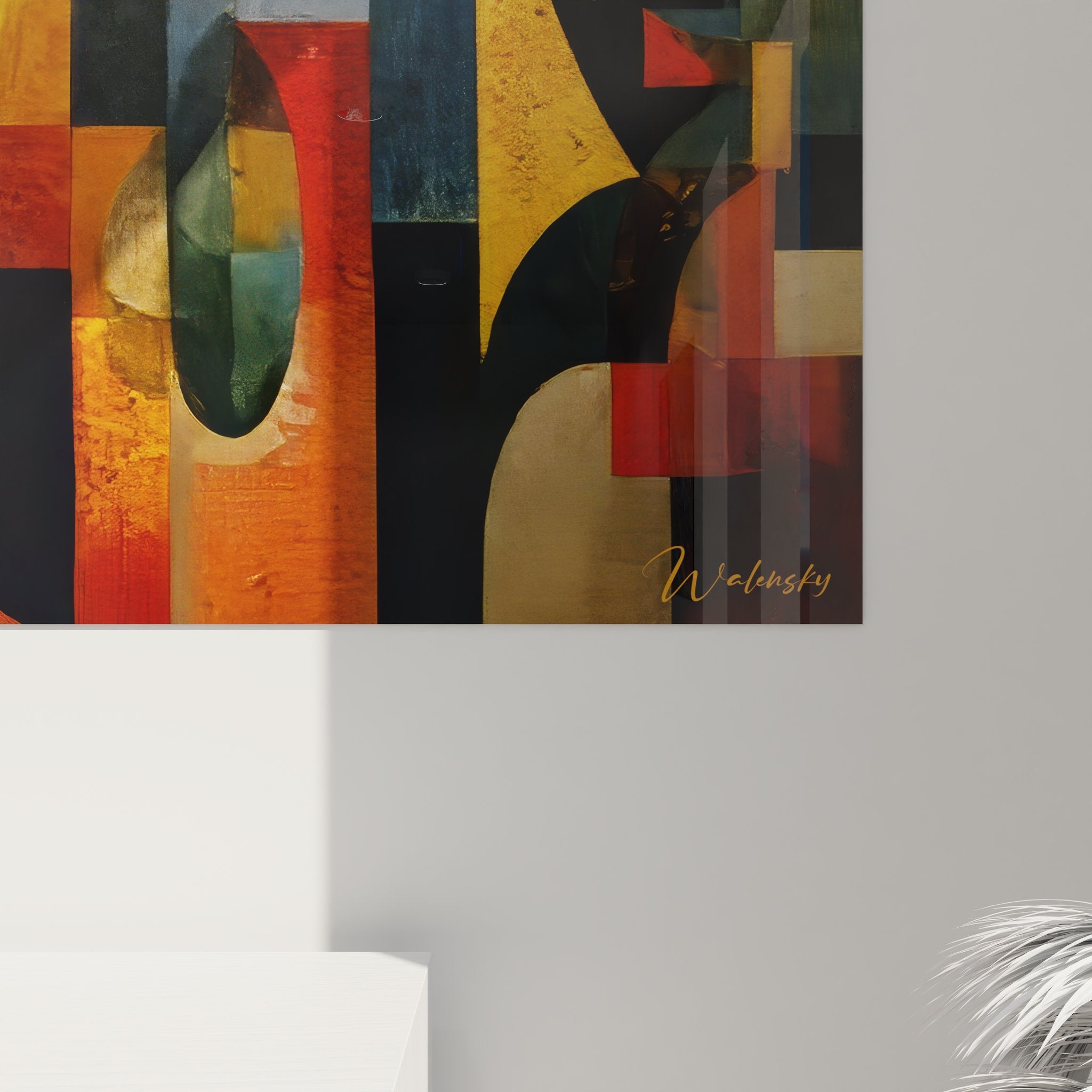 Vue ensemble tableau mural géométrique culture africaine, composition abstraite panoramique couleurs terre et ocre