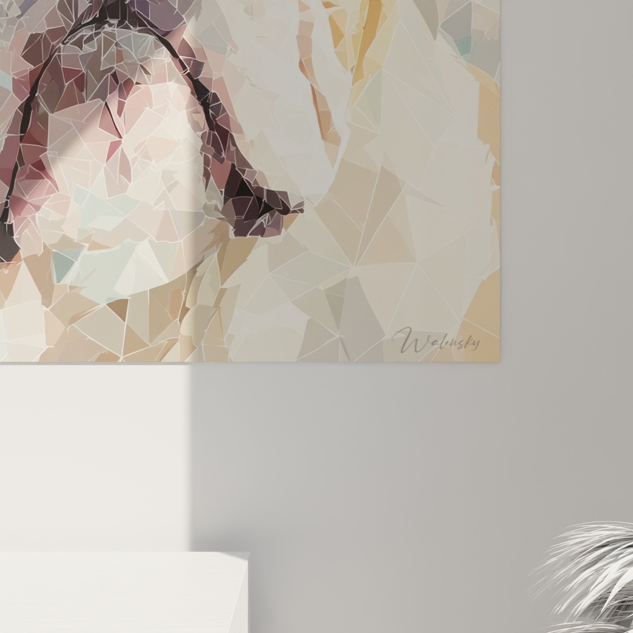 Vue ensemble portrait geometrique bouledogue anglais art mural contemporain decoration interieur
