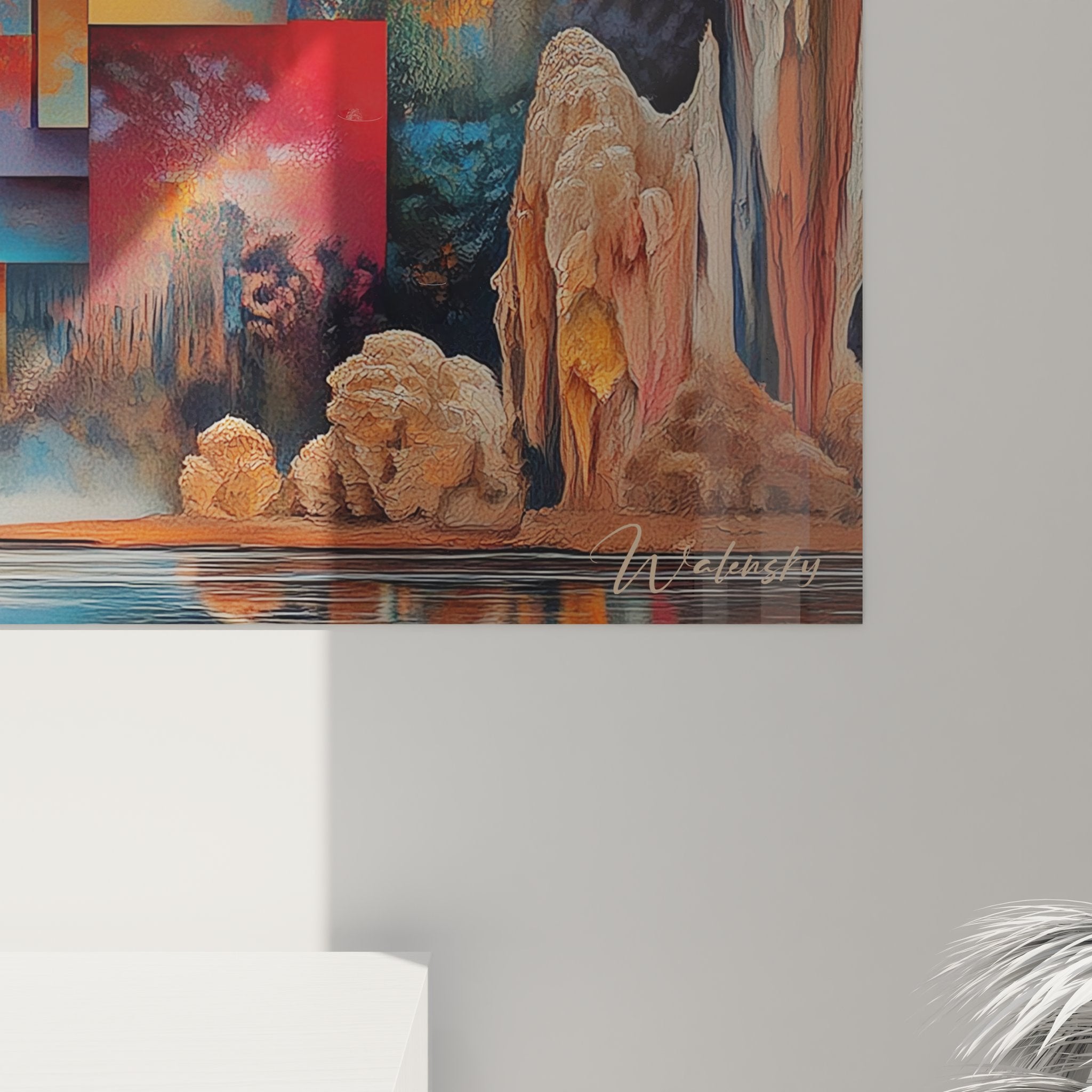 Vue ensemble tableau mural caverne digitale décoration intérieure contemporaine