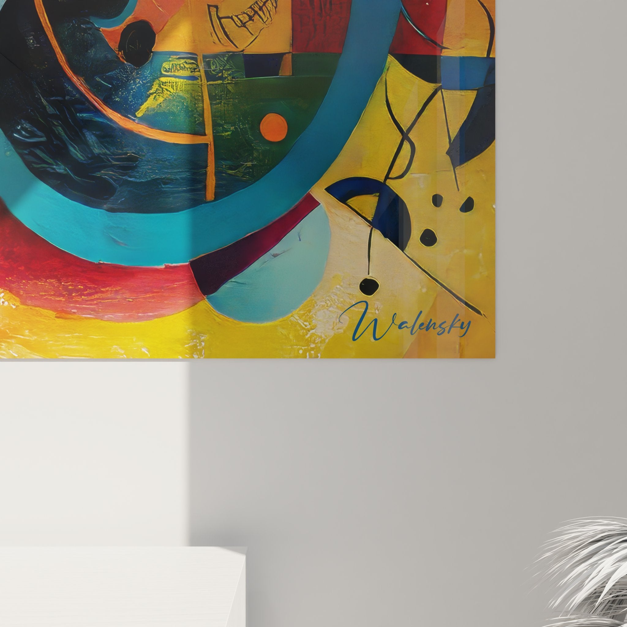 Vue ensemble artwork mural abstrait composition musicale décoration moderne géométrique