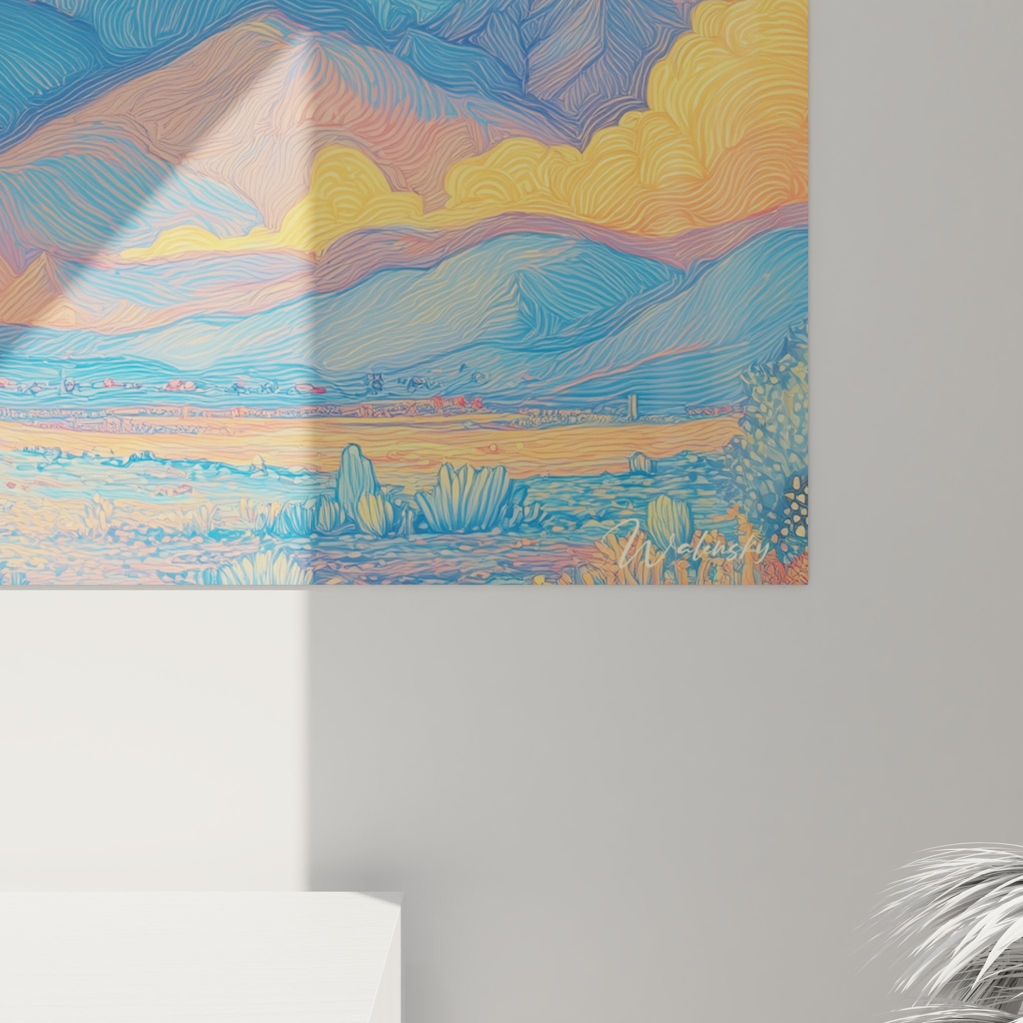 Vue ensemble tableau mural art désert nocturne montagne étoilée décoration intérieure moderne