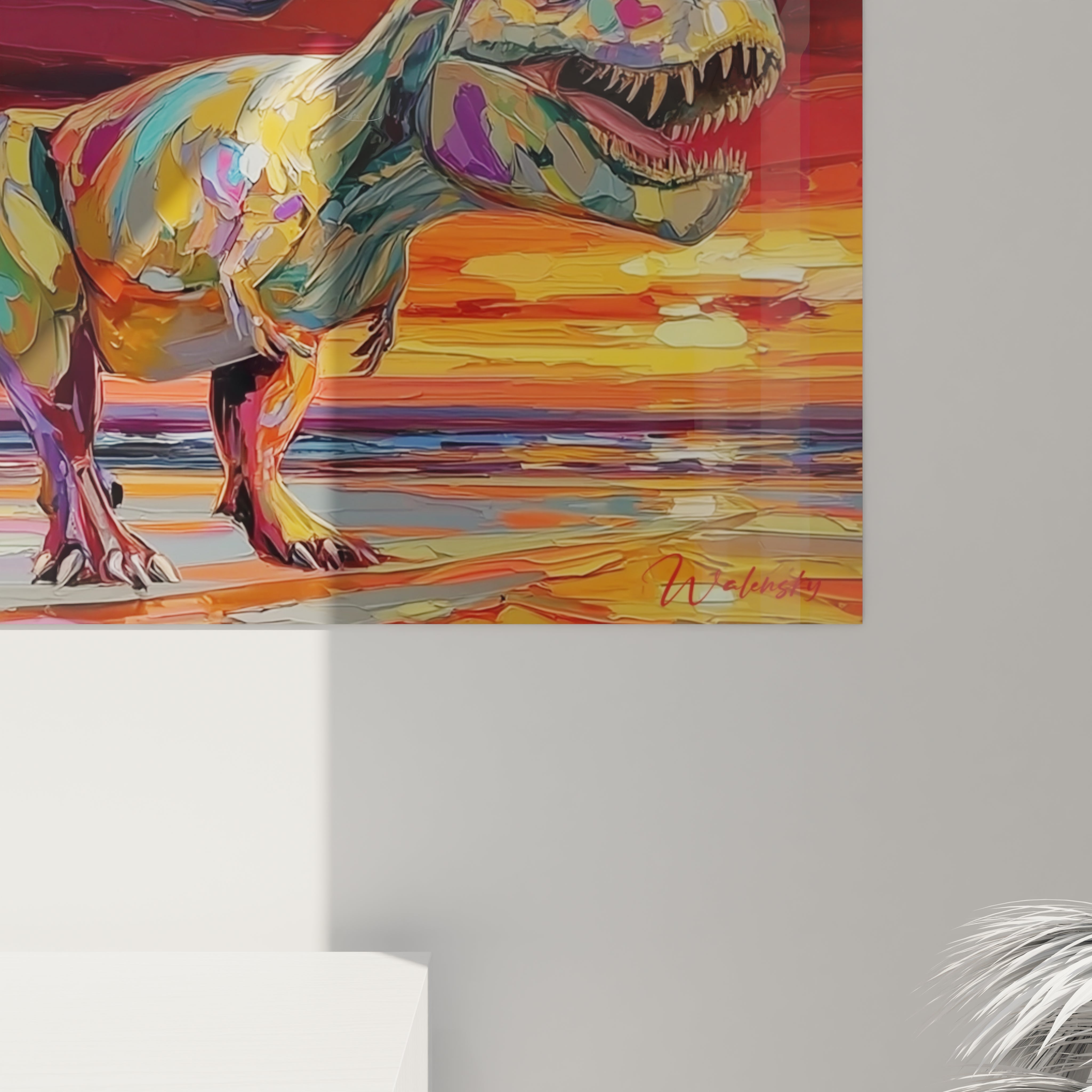 Vue d'ensemble art mural dinosaure T-Rex style contemporain décoration intérieure