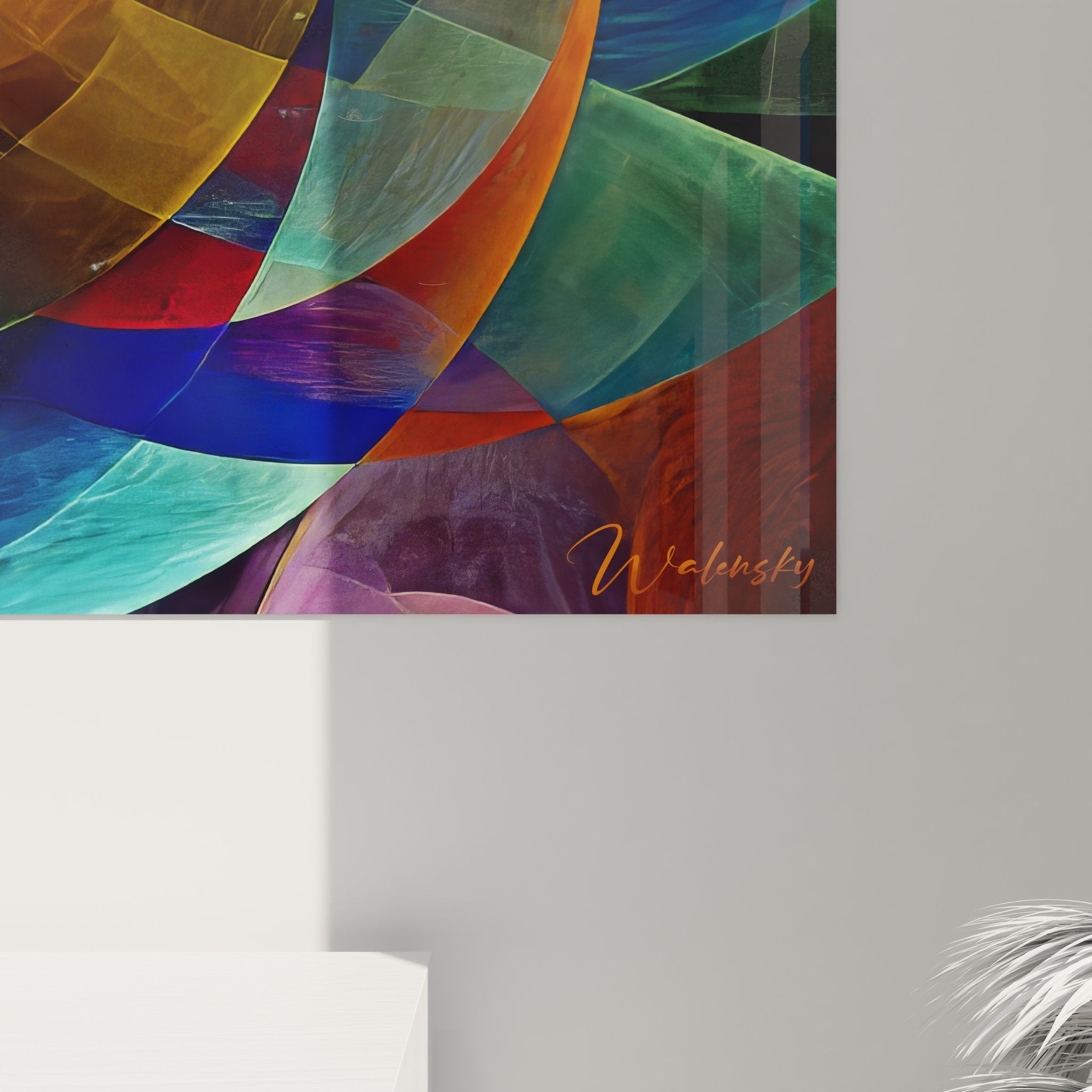 Vue d'ensemble tableau mural géométrique abstrait formes circulaires multicolores art décoratif moderne