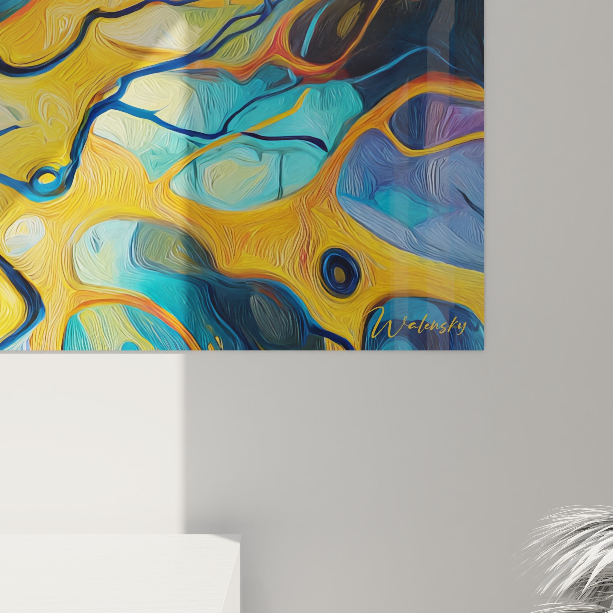 Vue ensemble tableau mural réseau neural abstrait décoration art neuronal connexions cérébrales coloré