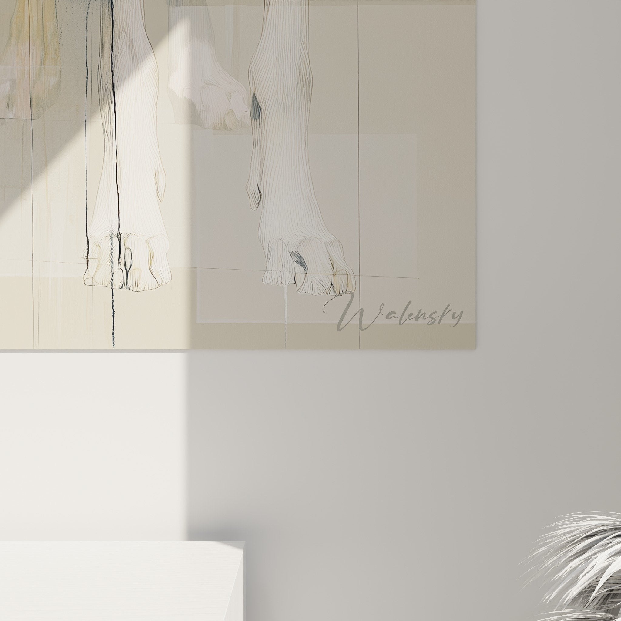 Vue d'ensemble tableau Barzoi elegance geometrique tons neutres beiges cremes touches dorees art contemporain