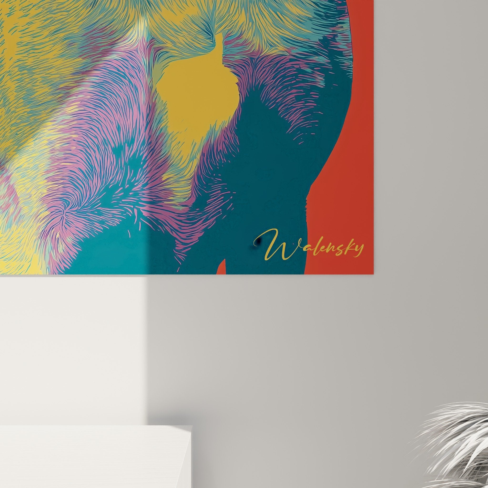 Vista d'insieme quadro murale Pastore Olandese pop art in interni contemporanei