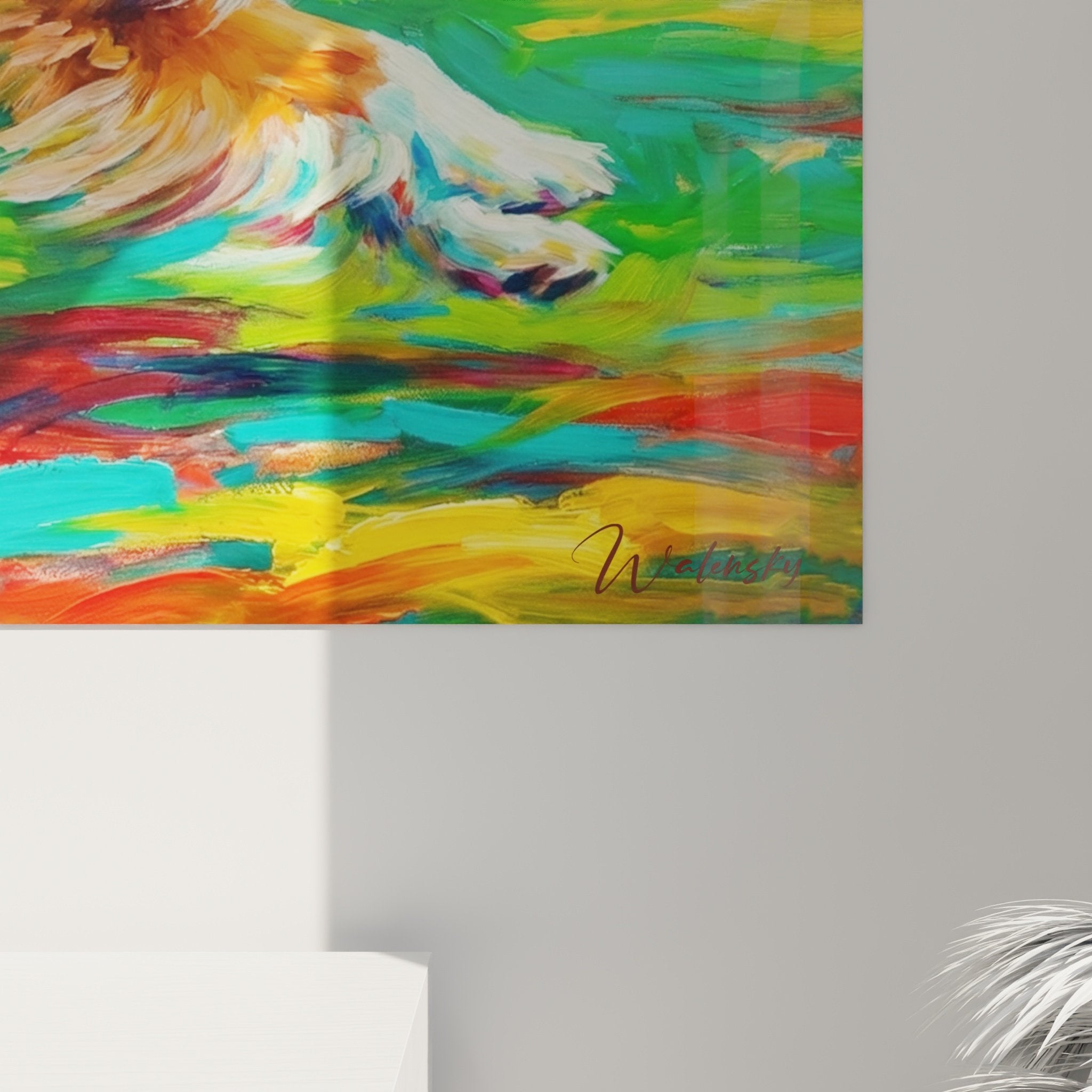 Vue d'ensemble œuvre Berger des Shetland dynamique style impressionniste contemporain