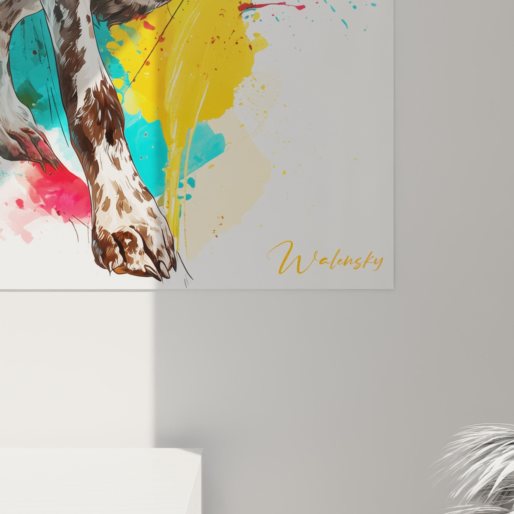 Vue d'ensemble œuvre artistique Braque Allemand projection couleurs turquoise jaune fond abstrait style contemporain