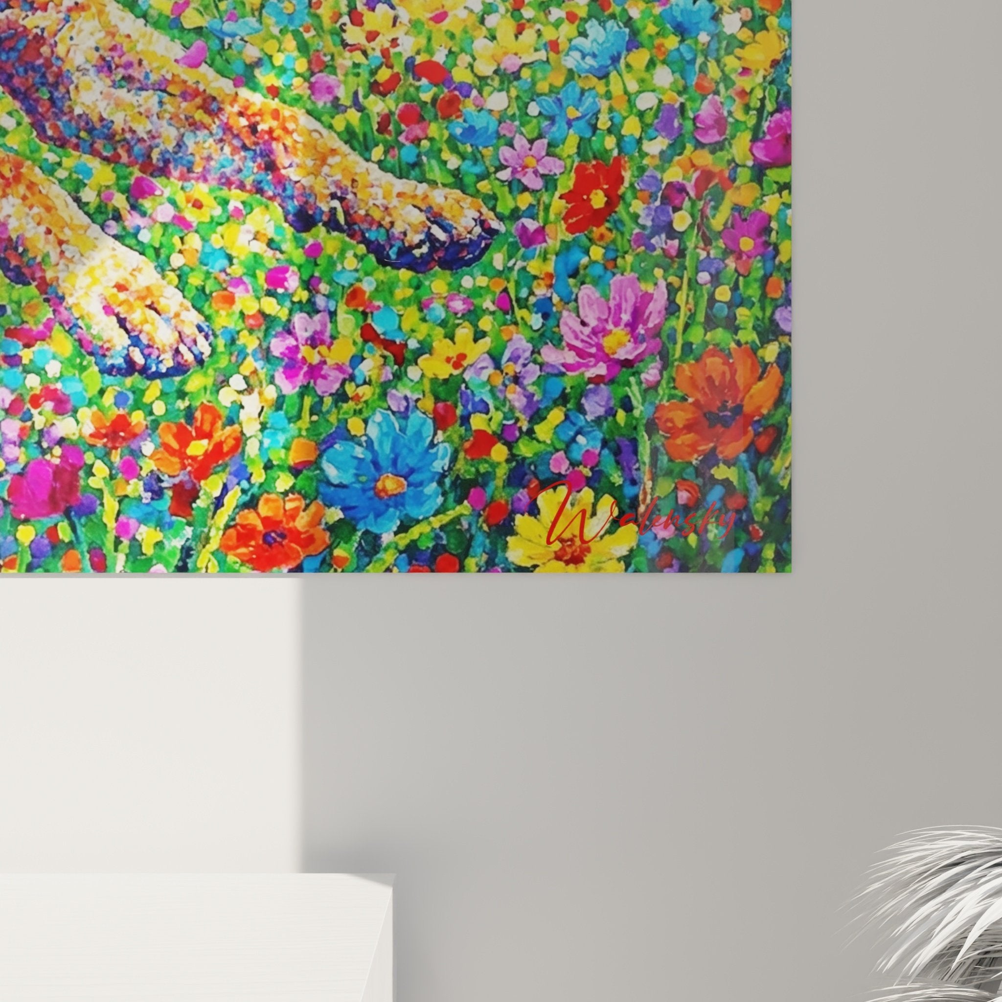 Vue ensemble tableau bullmastiff bondissant art mural decoratif