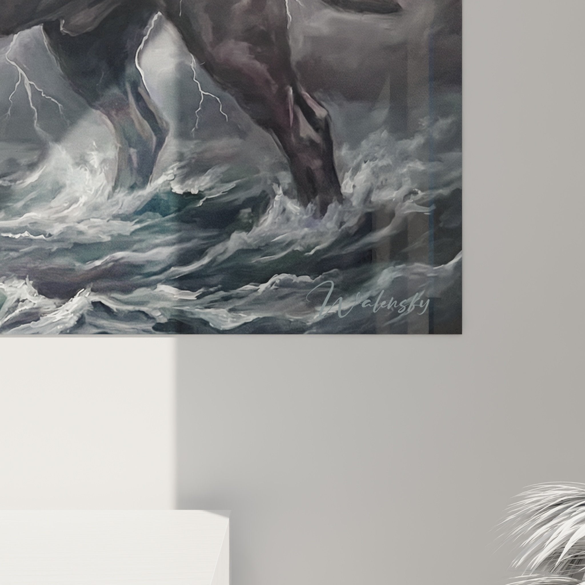 Vue d'ensemble artwork Bullmastiff titan océan déchaîné ambiance dramatique éclairs composition épique