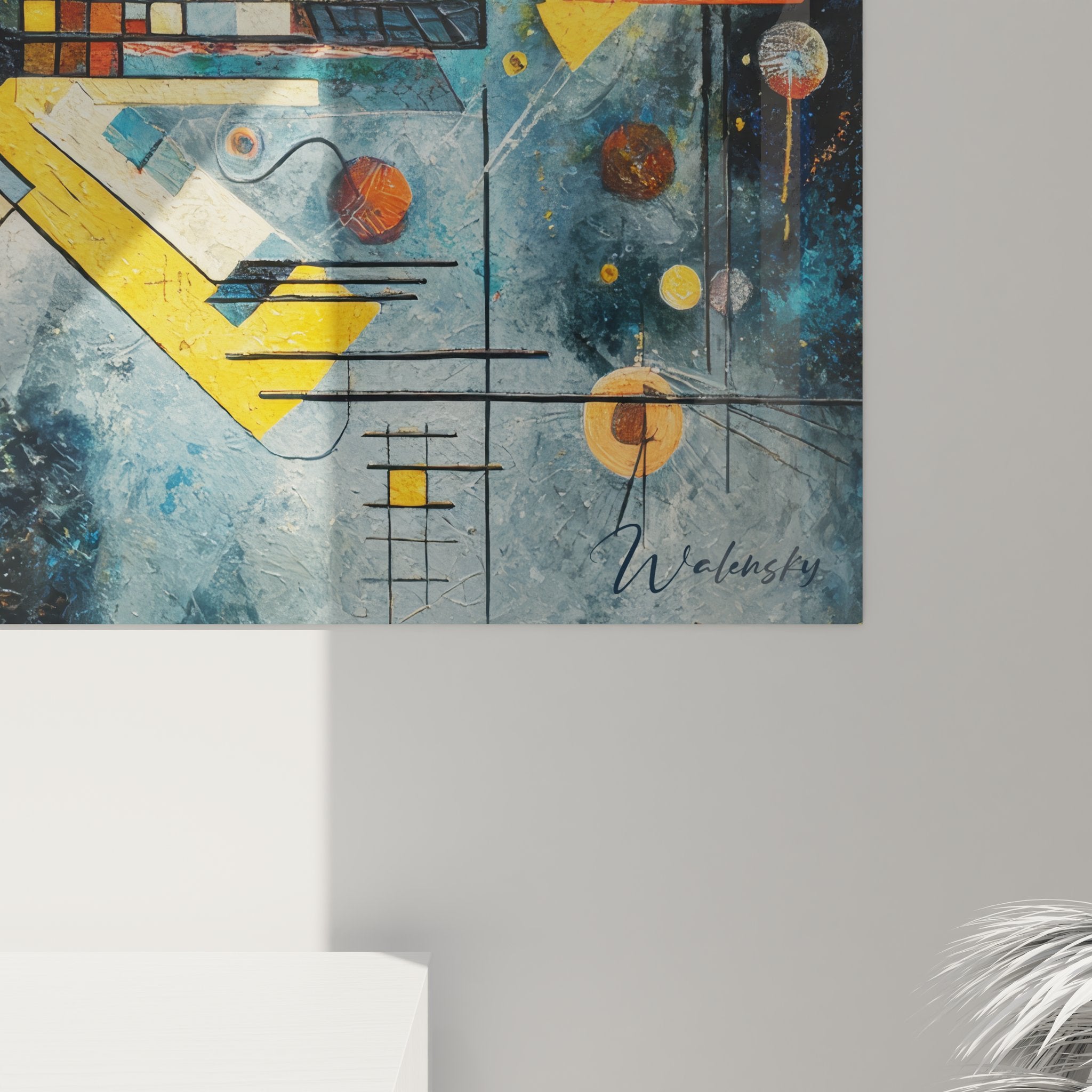 Vue d'ensemble composition abstraite géométrique avec cercles triangles et lignes dynamiques