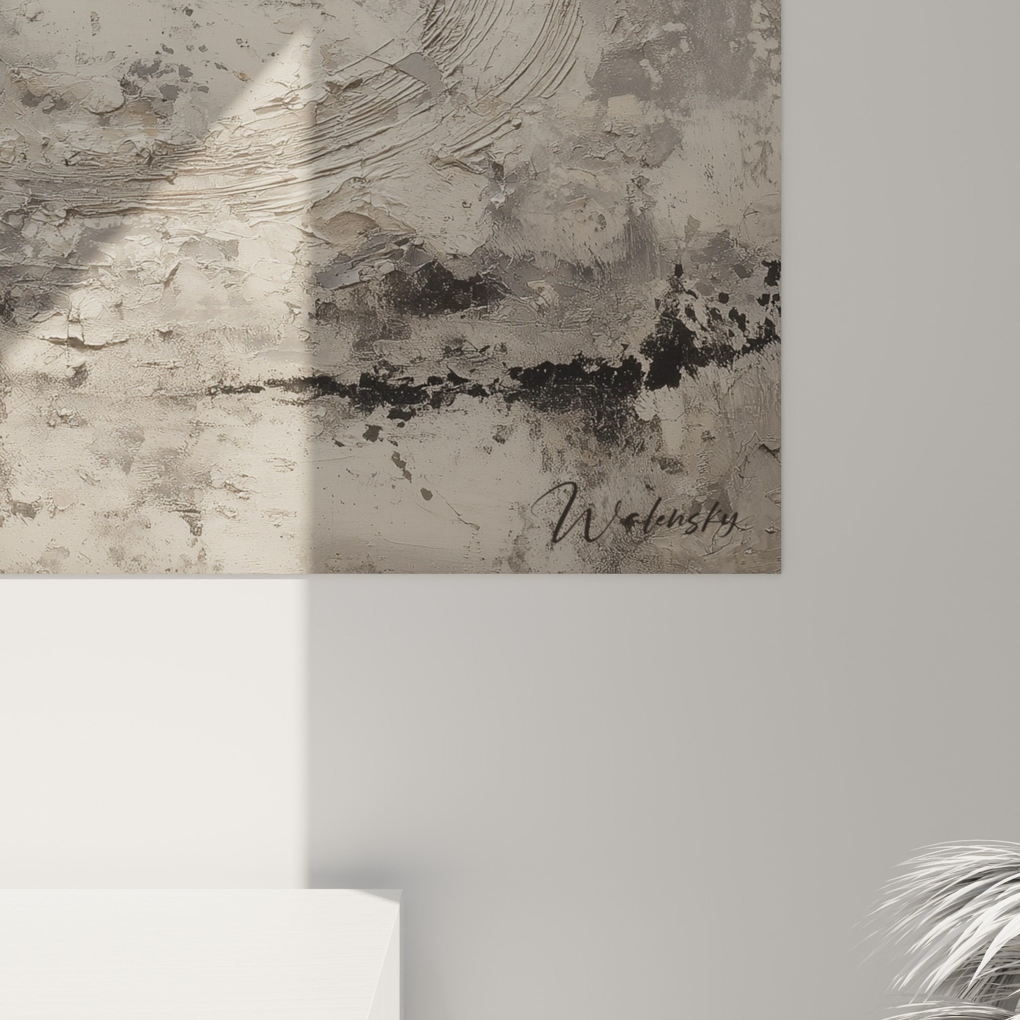Abstract gray wall art minimalist composition feng shui metal overview