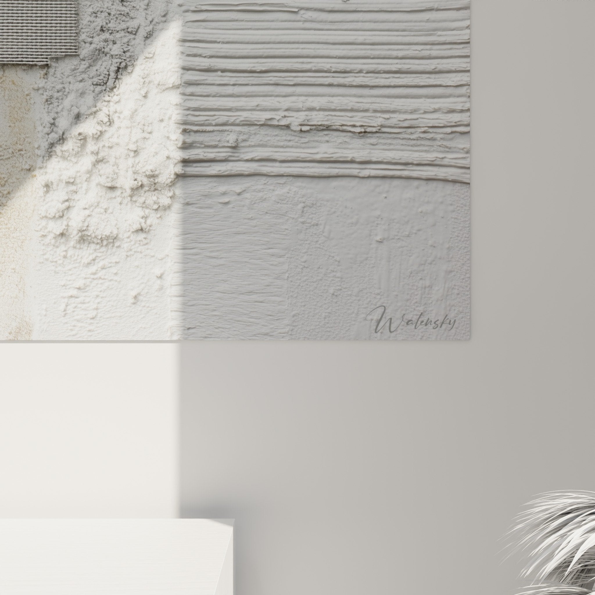 Abstract white beige geometric quadrants wall art feng shui metal decor overview