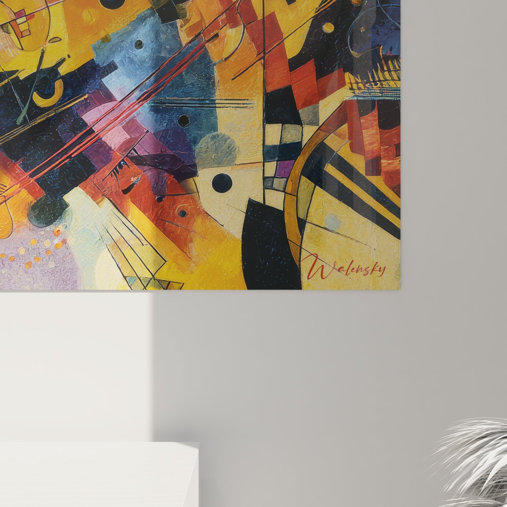 Vue ensemble tableau composition musicale abstraite avec formes géométriques et éléments musicaux