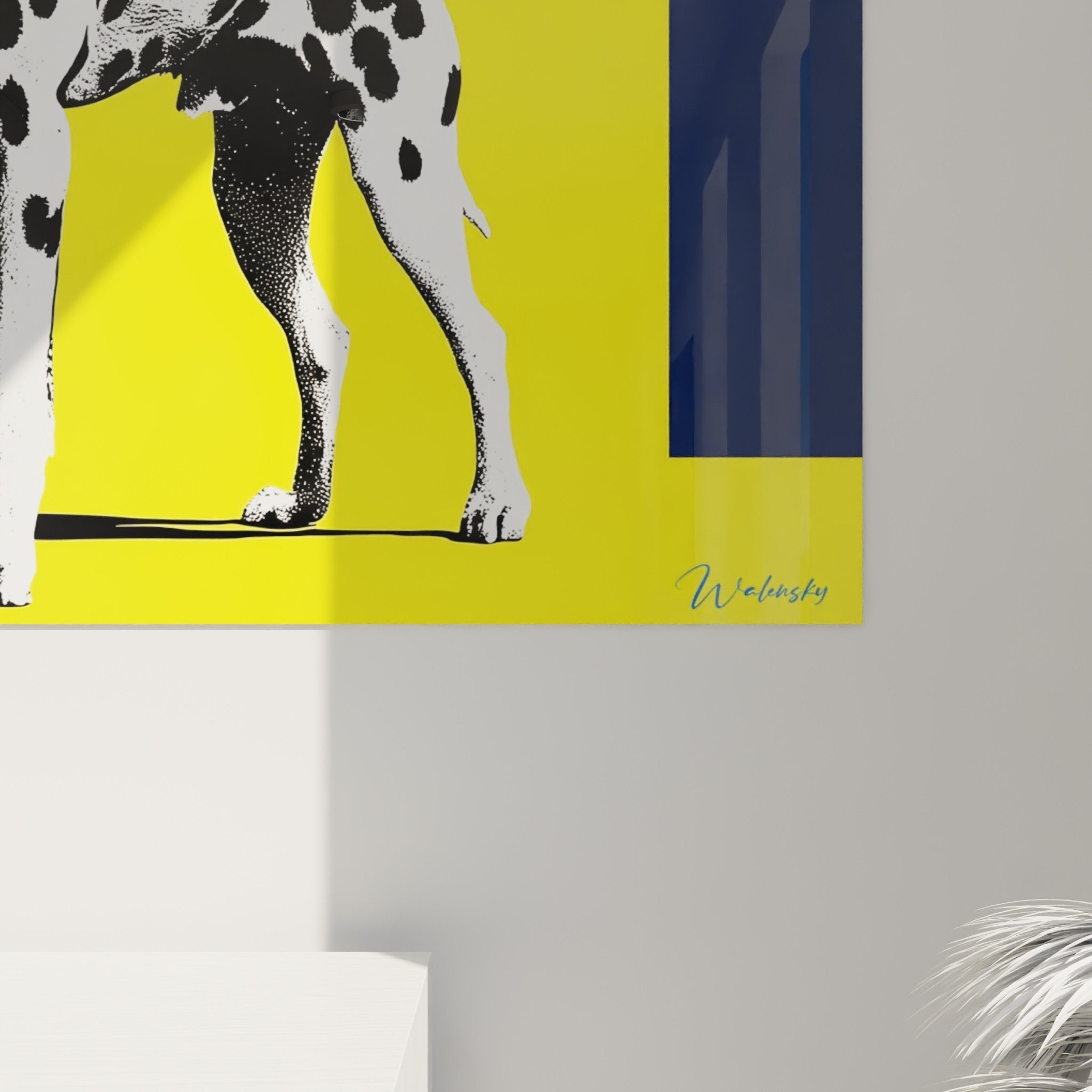 Vue d'ensemble tableau dalmatien pop art dans intérieur contemporain, art mural moderne