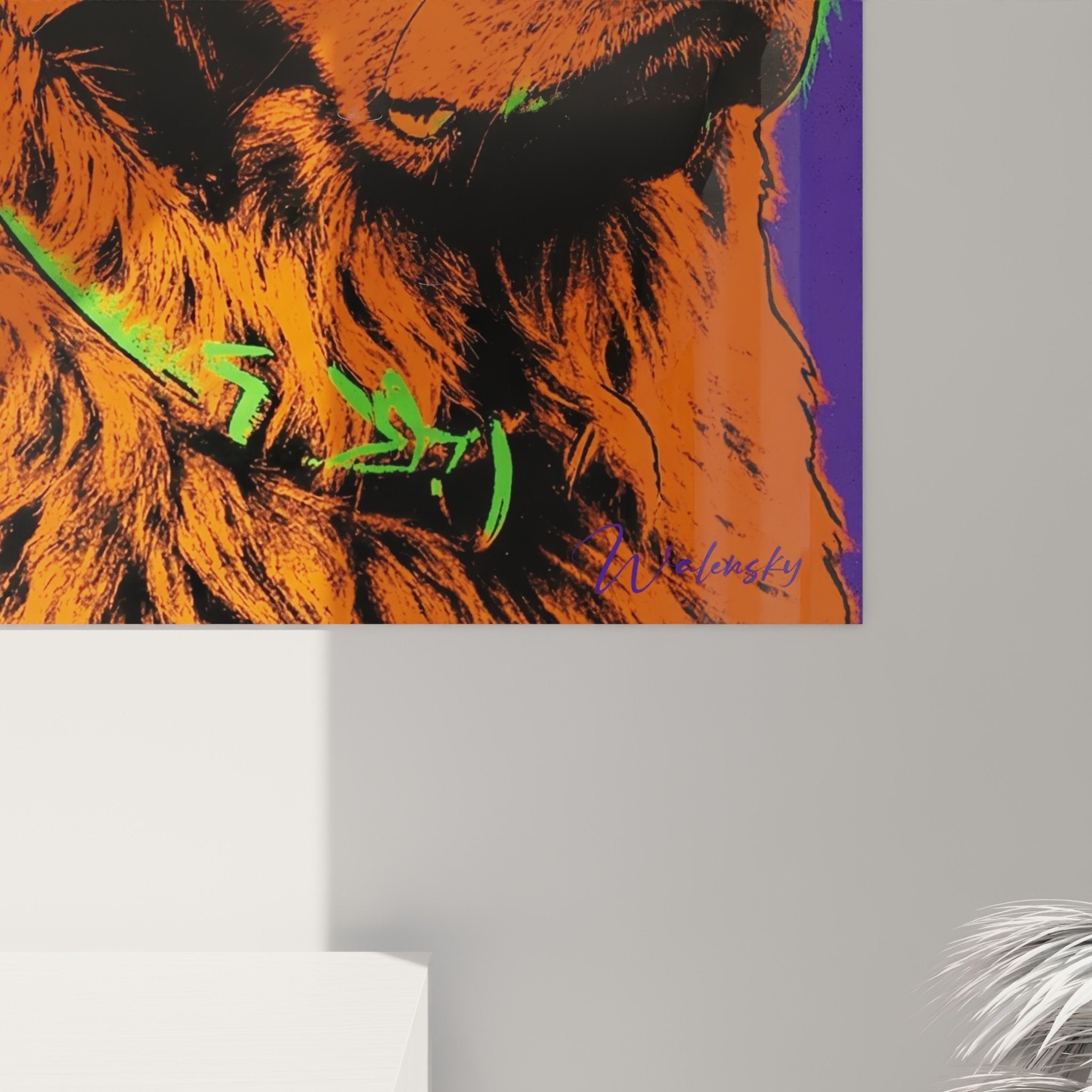 Vue d'ensemble du diptyque pop art Terre Neuve avec effets de couleurs complémentaires violet orange