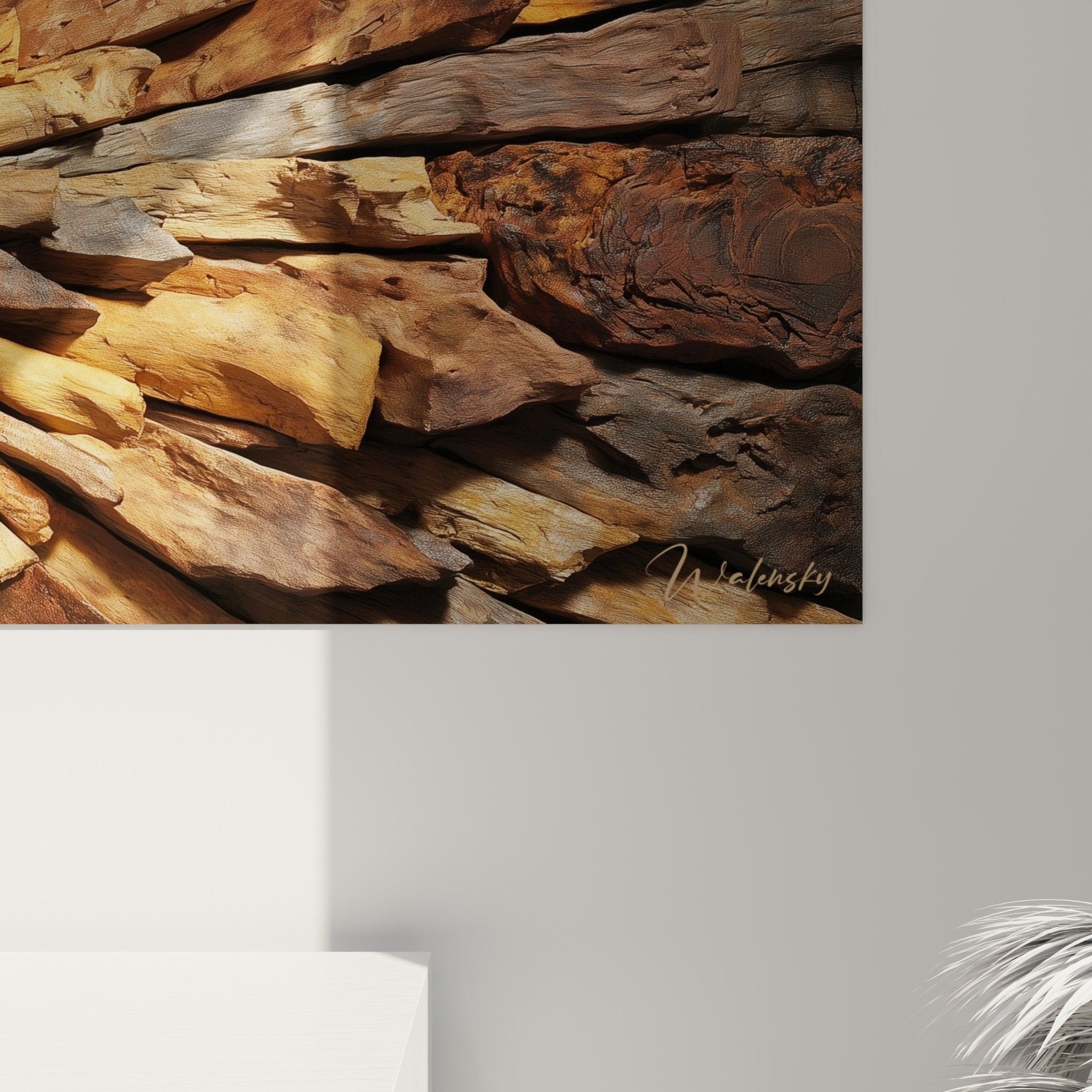 Übersicht Gemälde radiale Holzexplosion warme Töne natürliche Feng-Shui-Dekoration Holzausweis