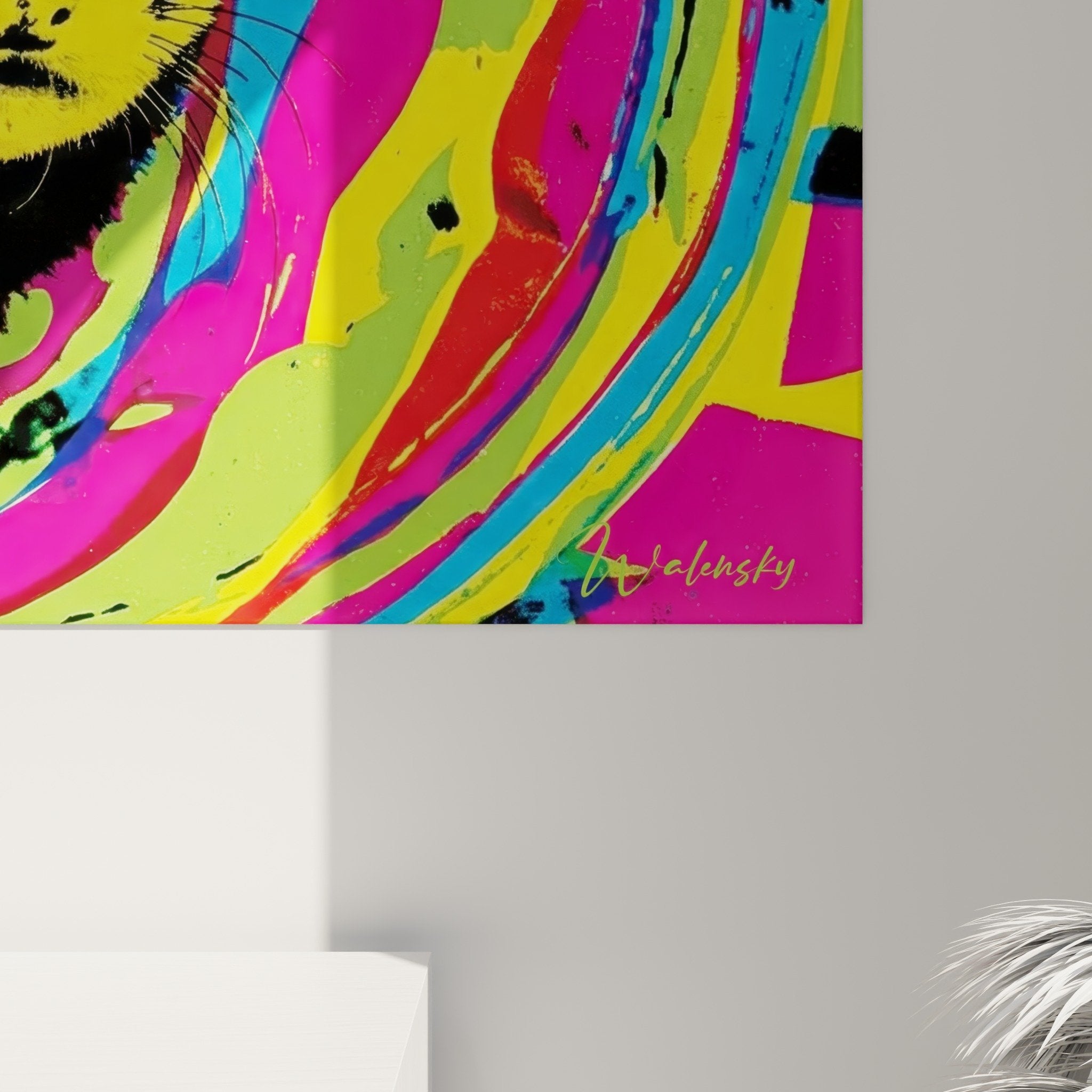 Vue ensemble tableau furet psychedelique couleurs vives decoration interieur moderne