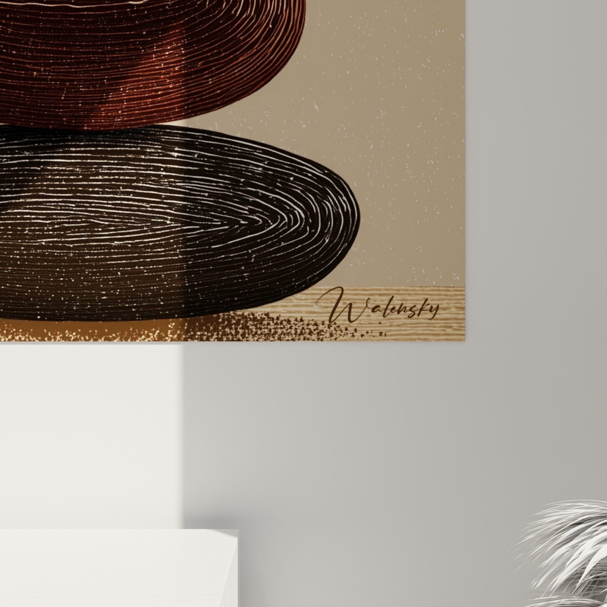 Overview balanced pebbles painting natural tones harmonious feng shui decoration