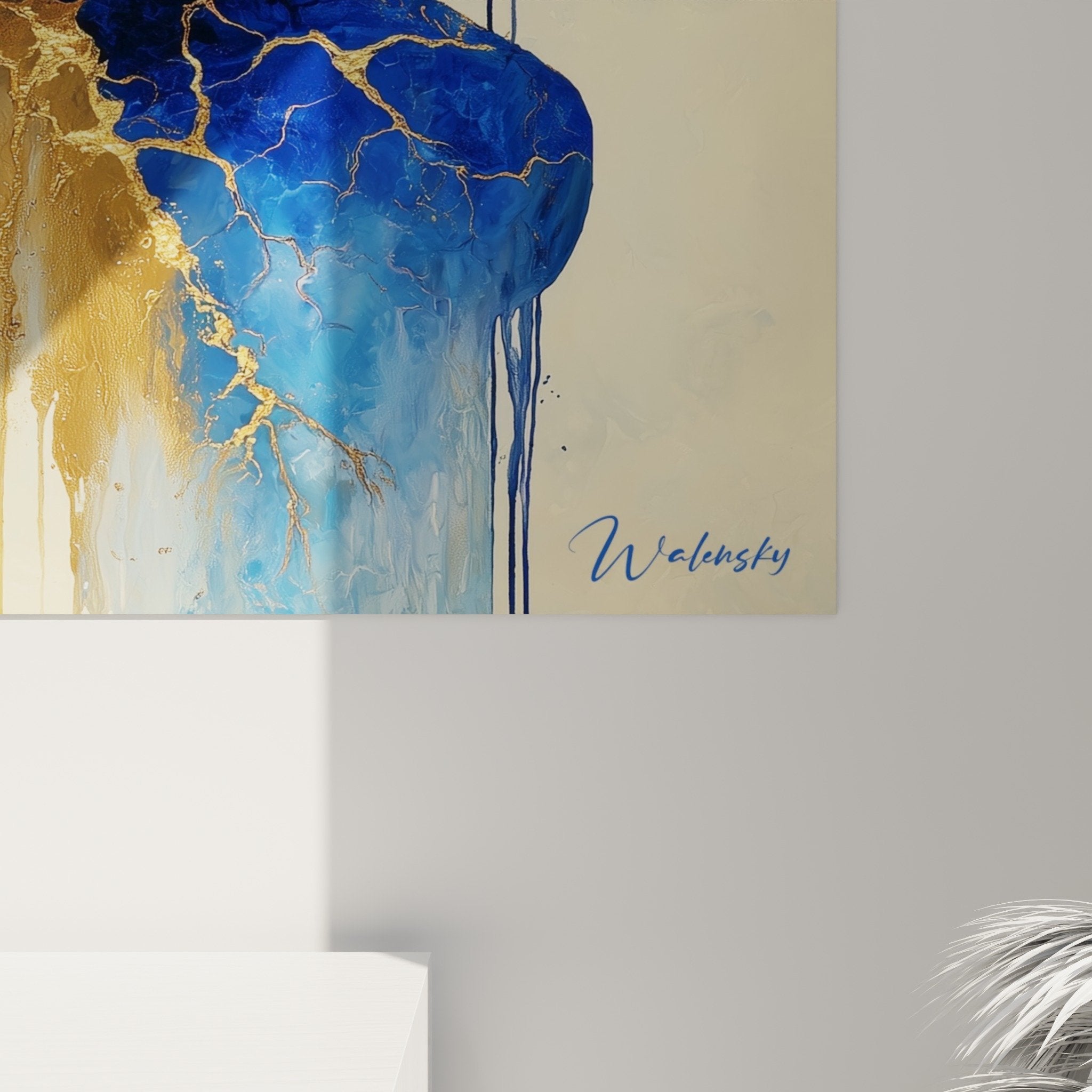 Vue d'ensemble tableau galets empilés lune dorée - composition feng shui harmonieuse