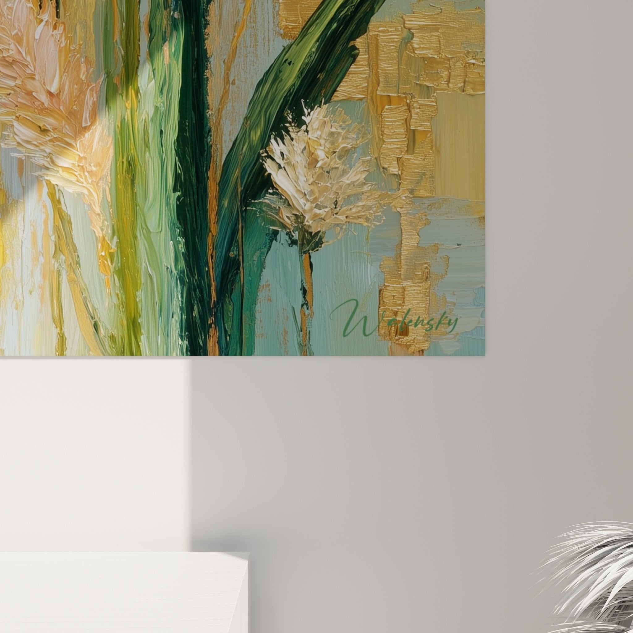 Overview grass artwork rustic composition, vertical layout colorful grain spikes, contemporary plant art