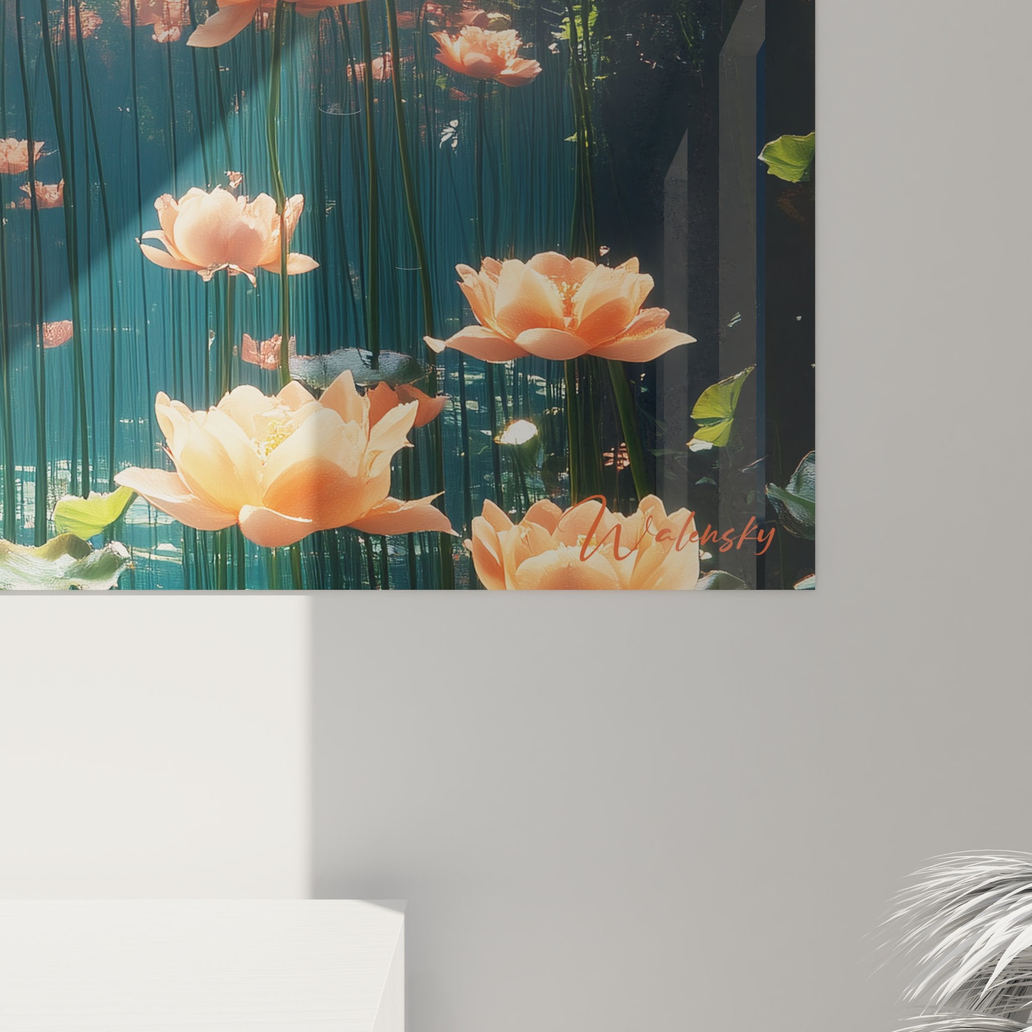 Vue ensemble tableau jardin sous-marin fleurs aquatiques décoration murale