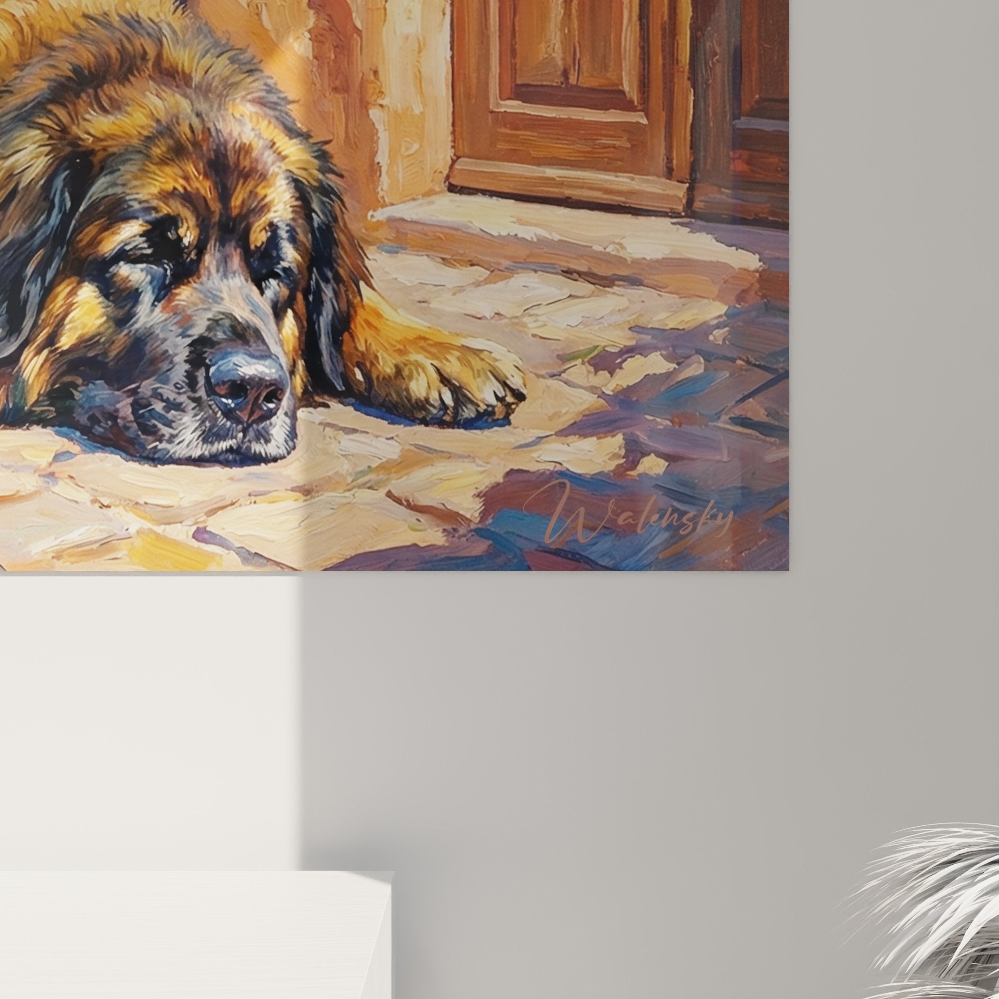 Vue d'ensemble tableau Leonberg repos méditerranéen murs ocre bougainvilliers roses portes bois authentique