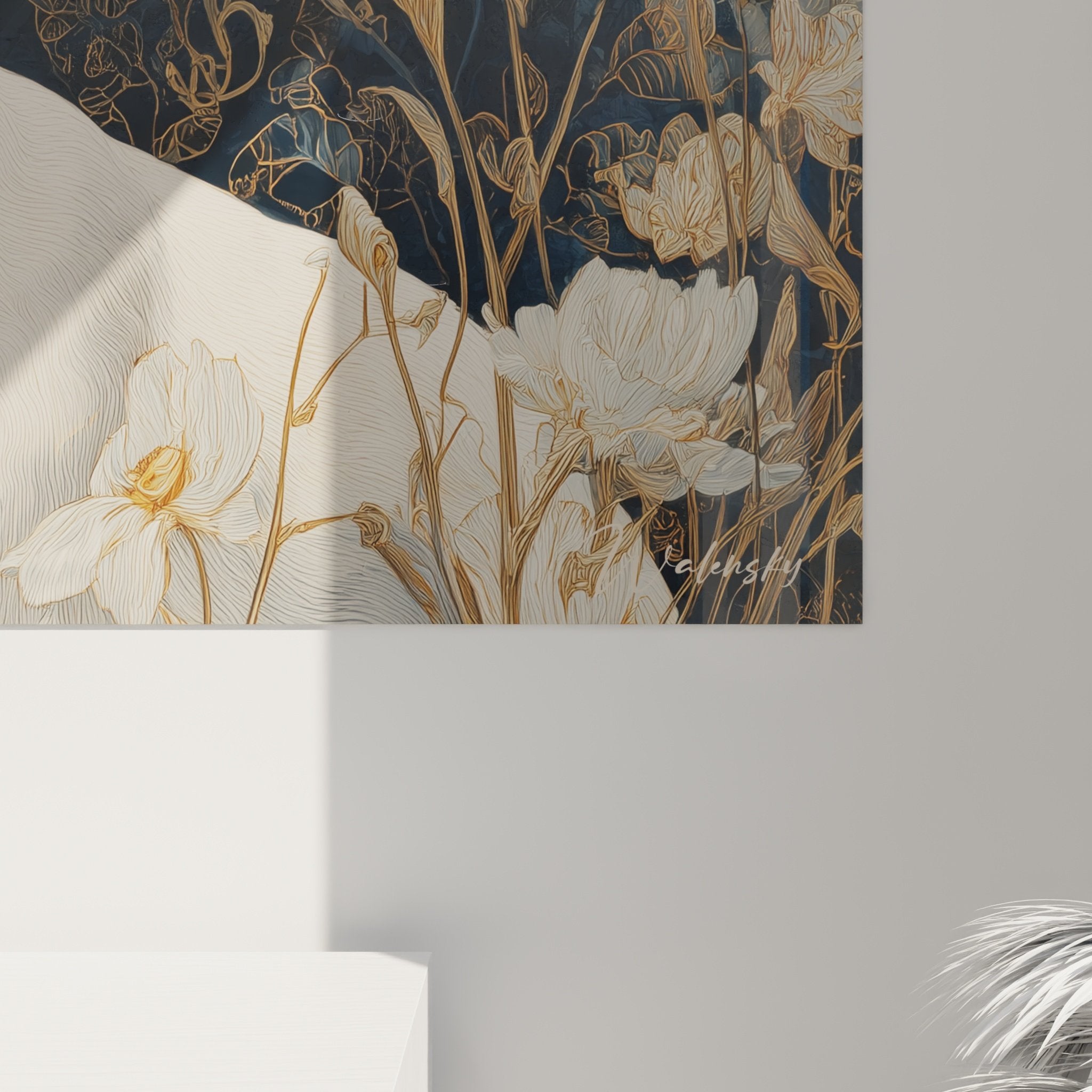 Vue d'ensemble tableau lévrier whippet sacré dans jardin de lys composition artistique