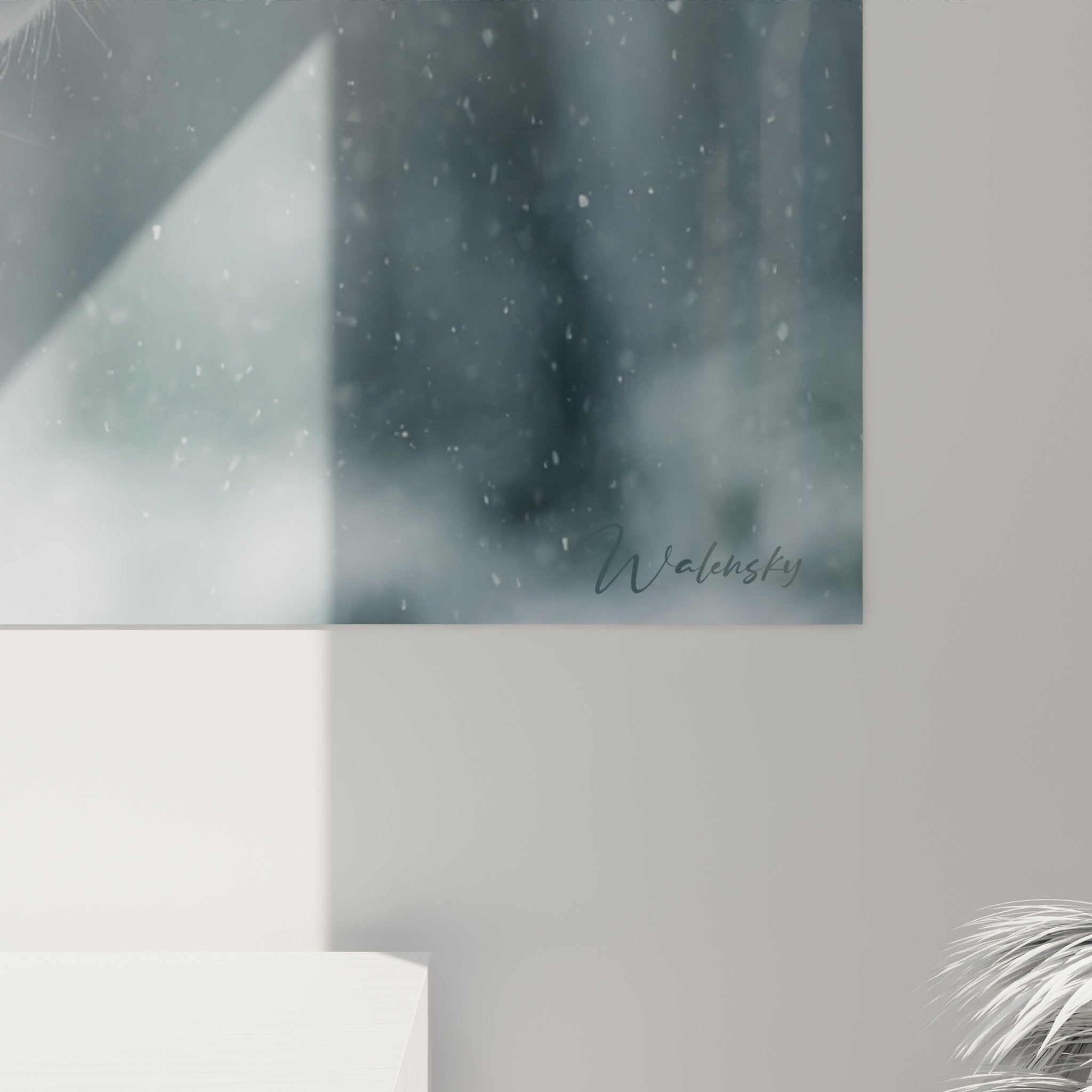 Übersichtsansicht Alaskan Malamute Gemälde im Schnee, winterliches Tierporträt, nordische dekorative Wandkunst