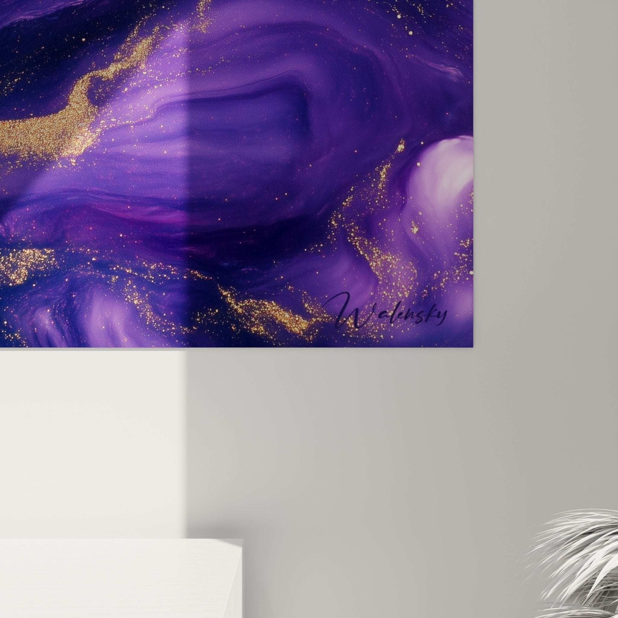 Vue d'ensemble tableau marbre abstrait violet dans intérieur moderne