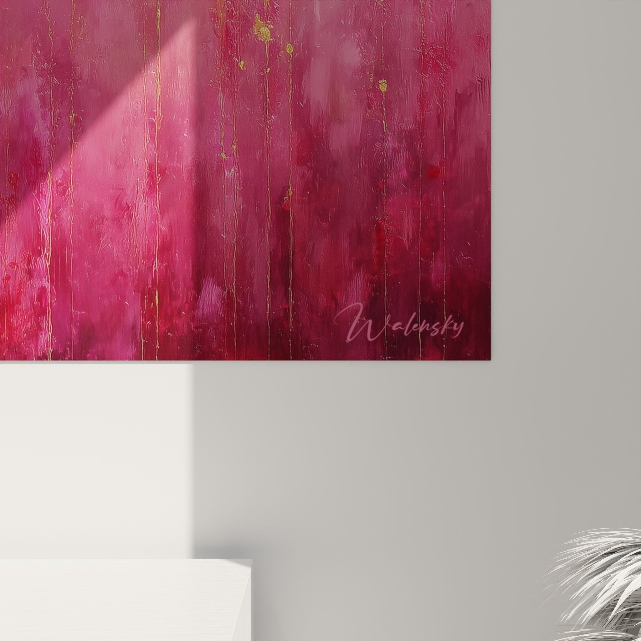 Vue d'ensemble tableau feng shui sud-ouest dégradé rose magenta décoration murale
