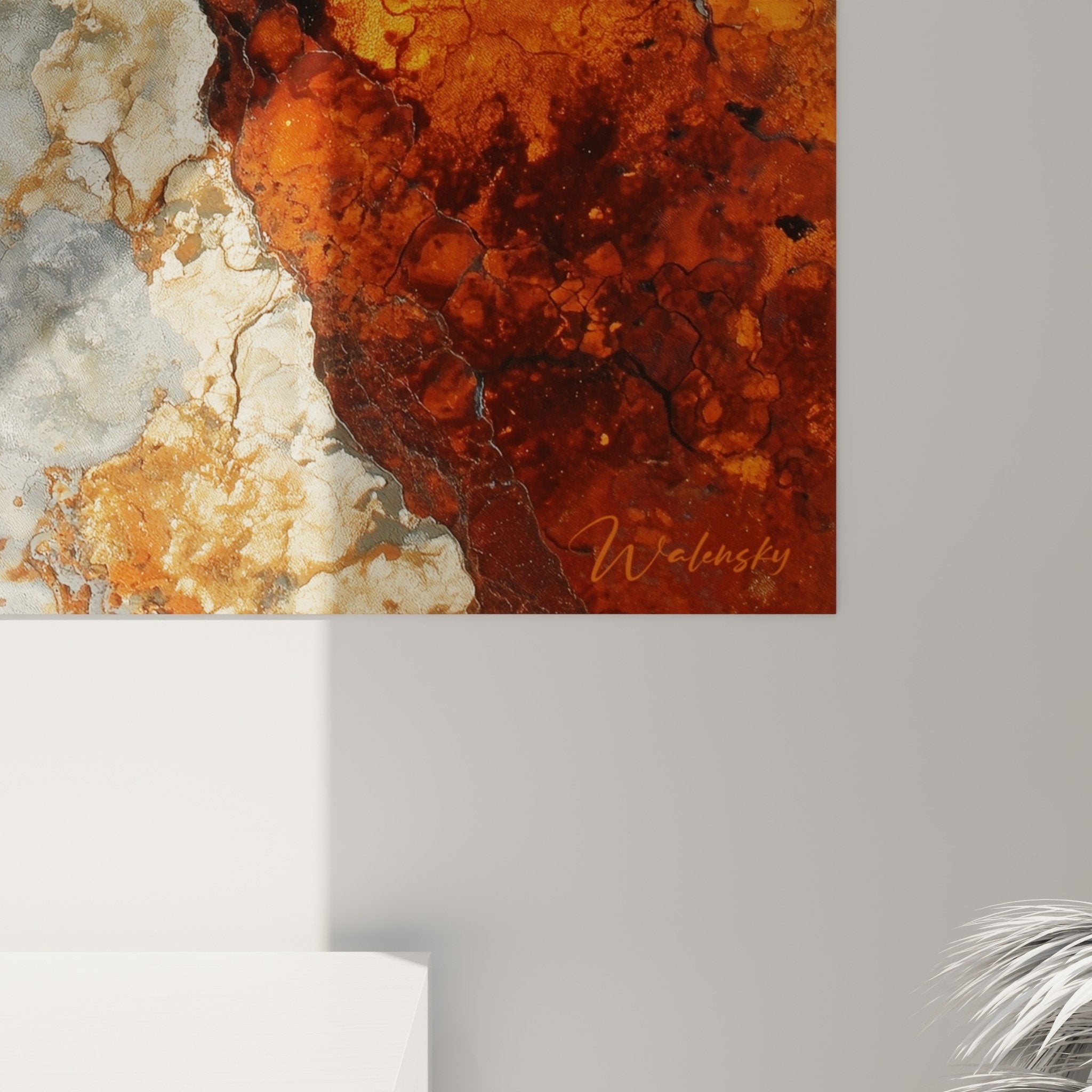 Overview abstract mineral artwork red gray on white wall decoration