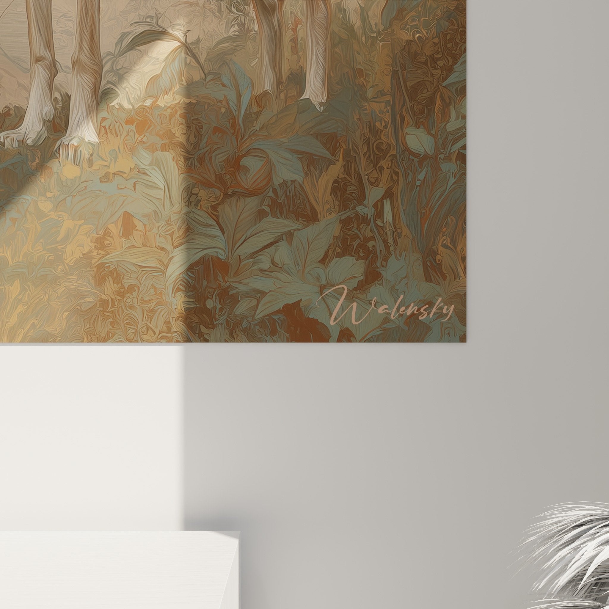 Vue d'ensemble œuvre Saluki noble paysage végétation bronze et tons terre de Sienne