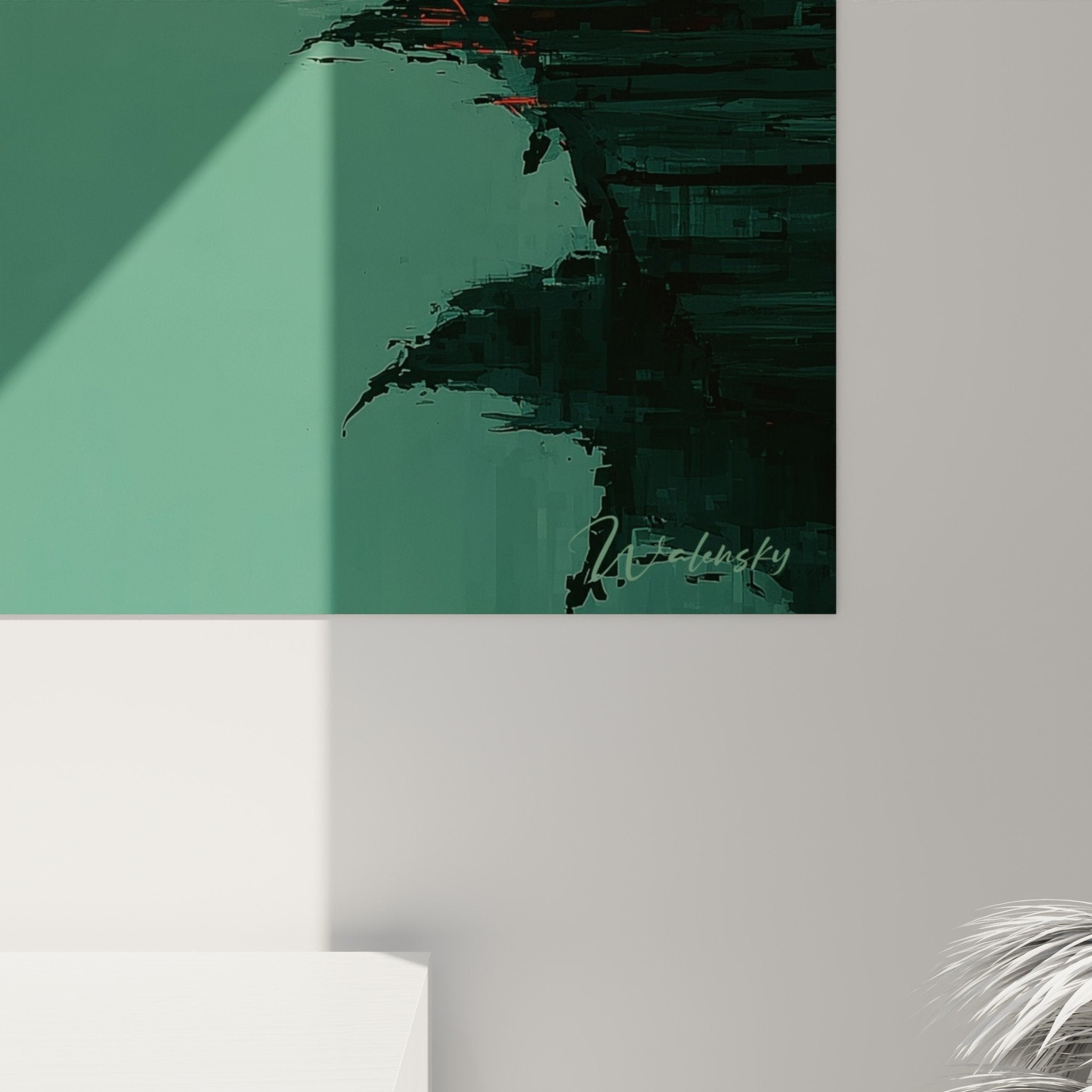 Overview pagoda painting misty lake junk dark sails contemplative atmosphere green tones