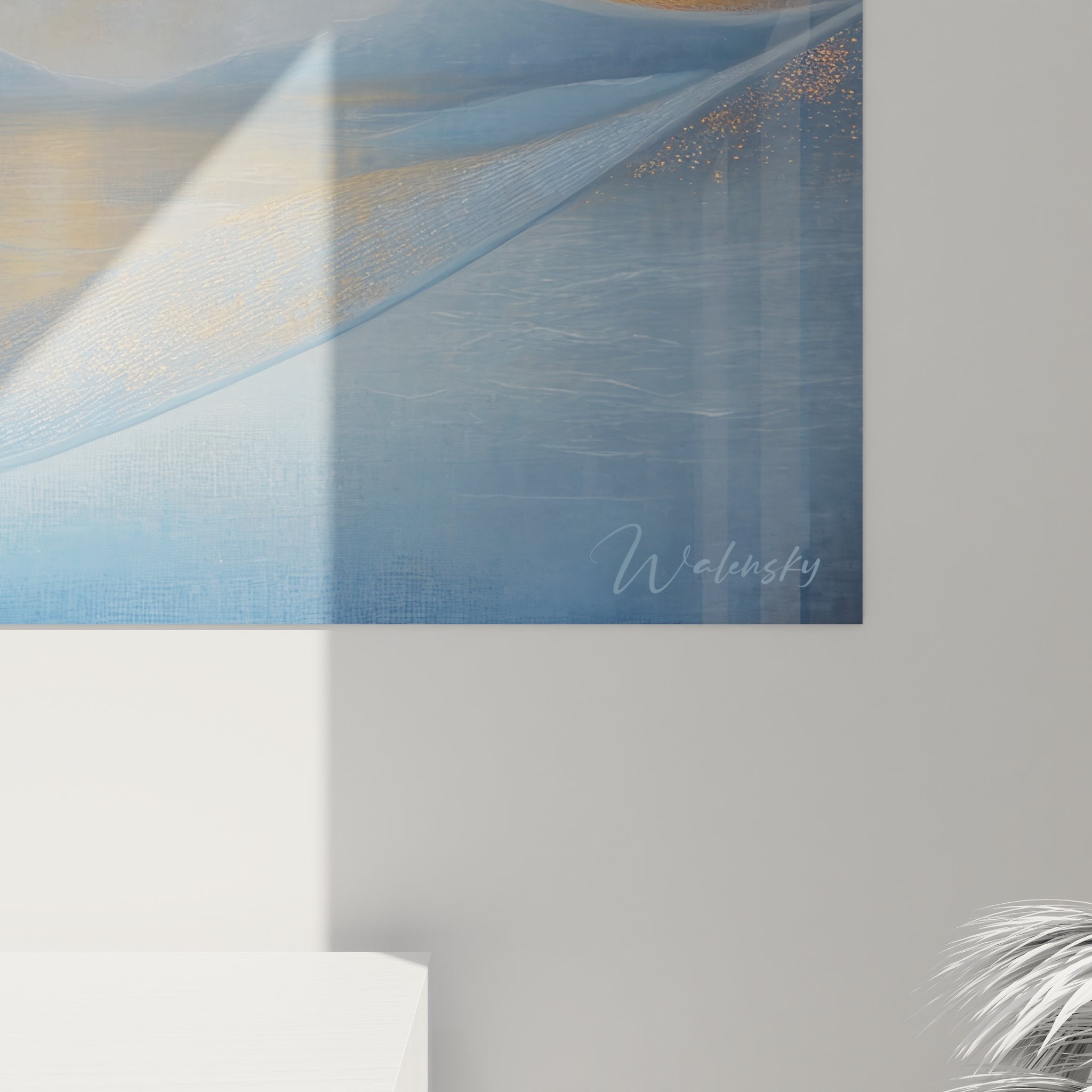 Vue ensemble tableau paysage abstrait onde cosmique - art mural bleu decoration moderne