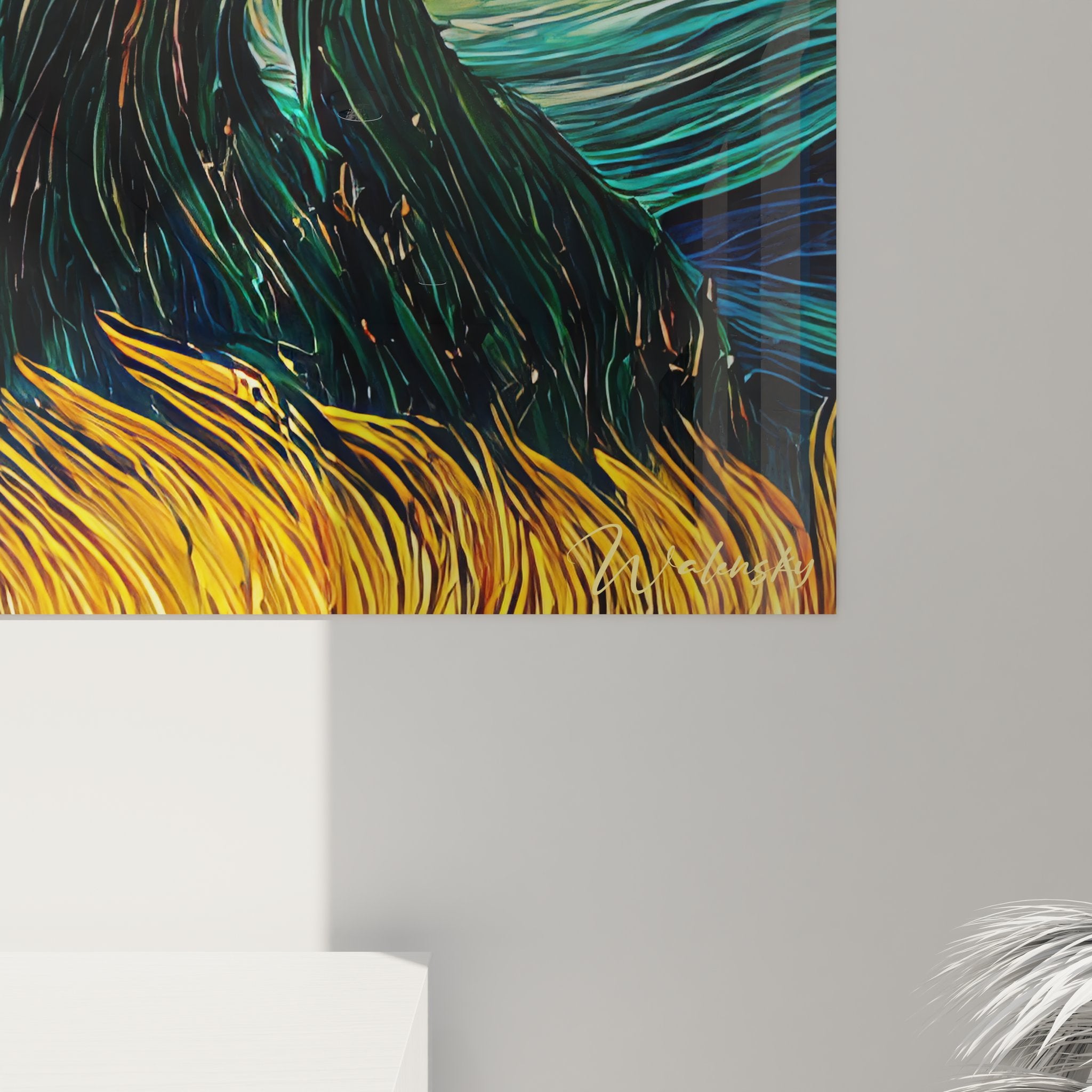 Vue ensemble tableau paysage nocturne cyprès flamme art mural moderne