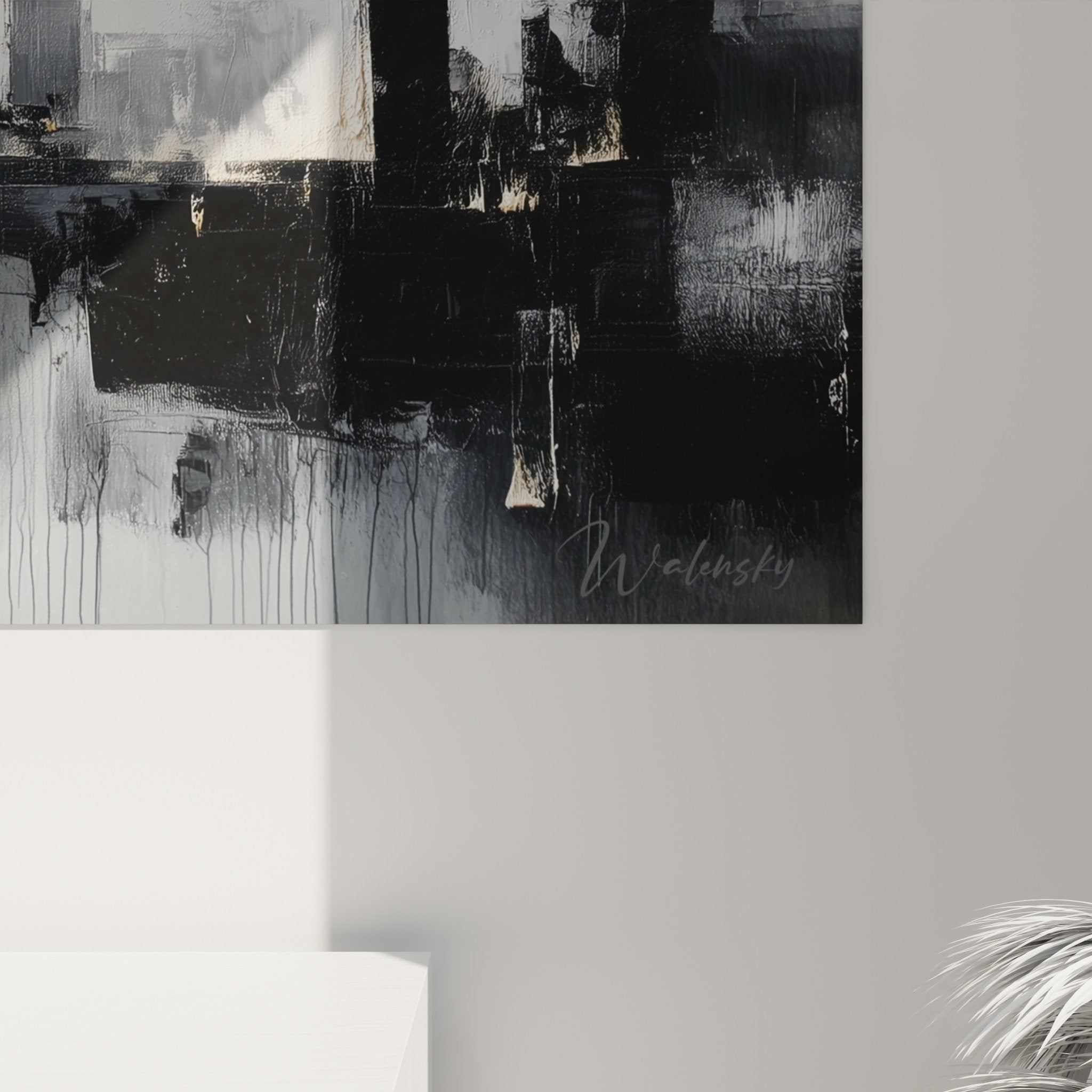 Vue ensemble tableau paysage portuaire gris blanc decoration murale feng shui