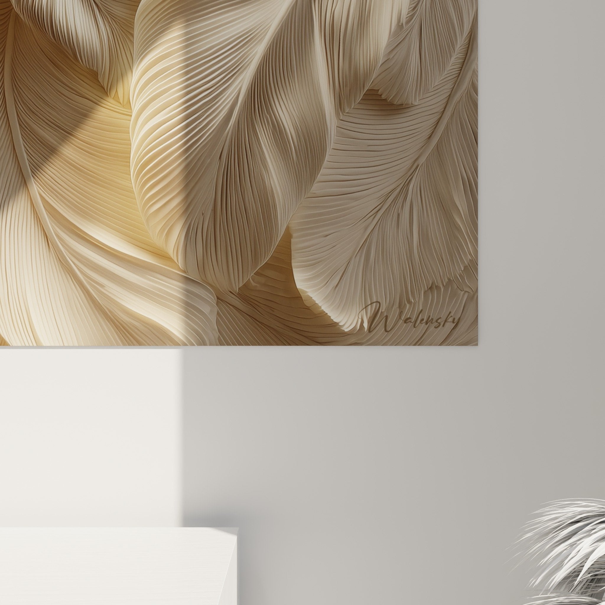Full view panoramic golden feathers wall art living room modern mural decoration
