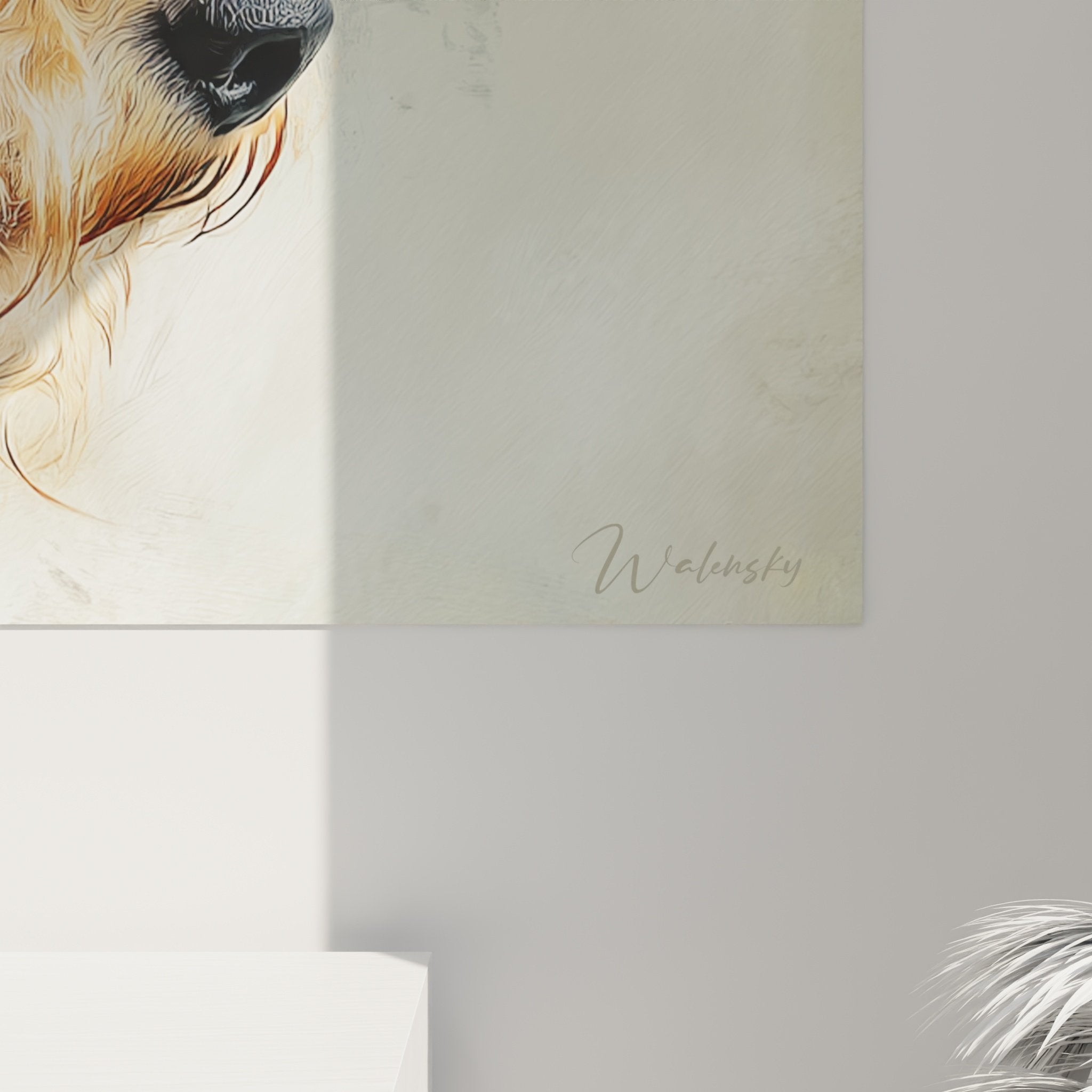 Vue ensemble tableau portrait Airedale Terrier décoration intérieur moderne