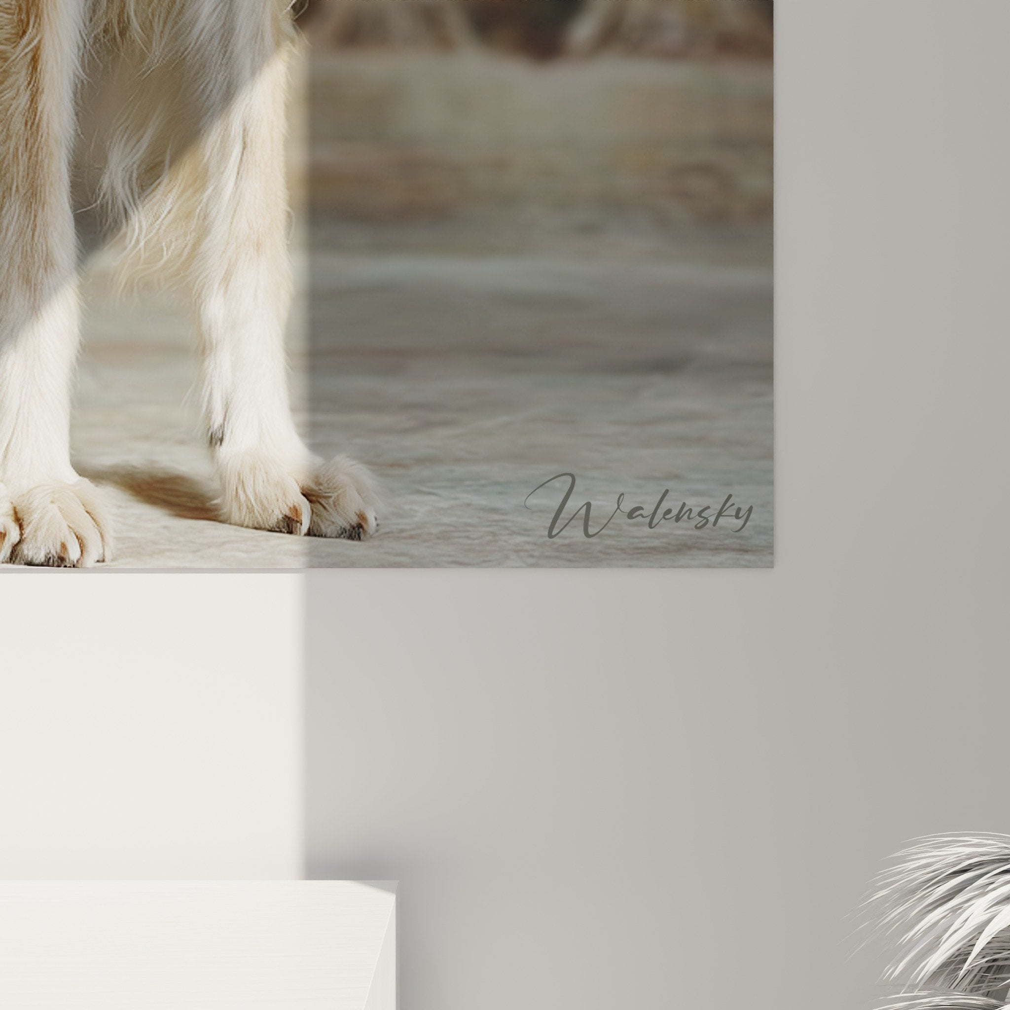 Vue d'ensemble portrait Barzoi aristocratique, composition équilibrée lumière douce