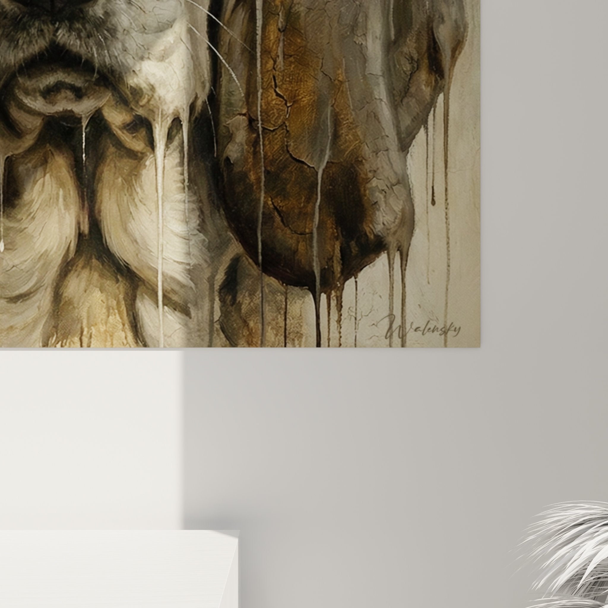 Vue ensemble portrait Basset Hound tons beige brun décoration murale art contemporain animalier