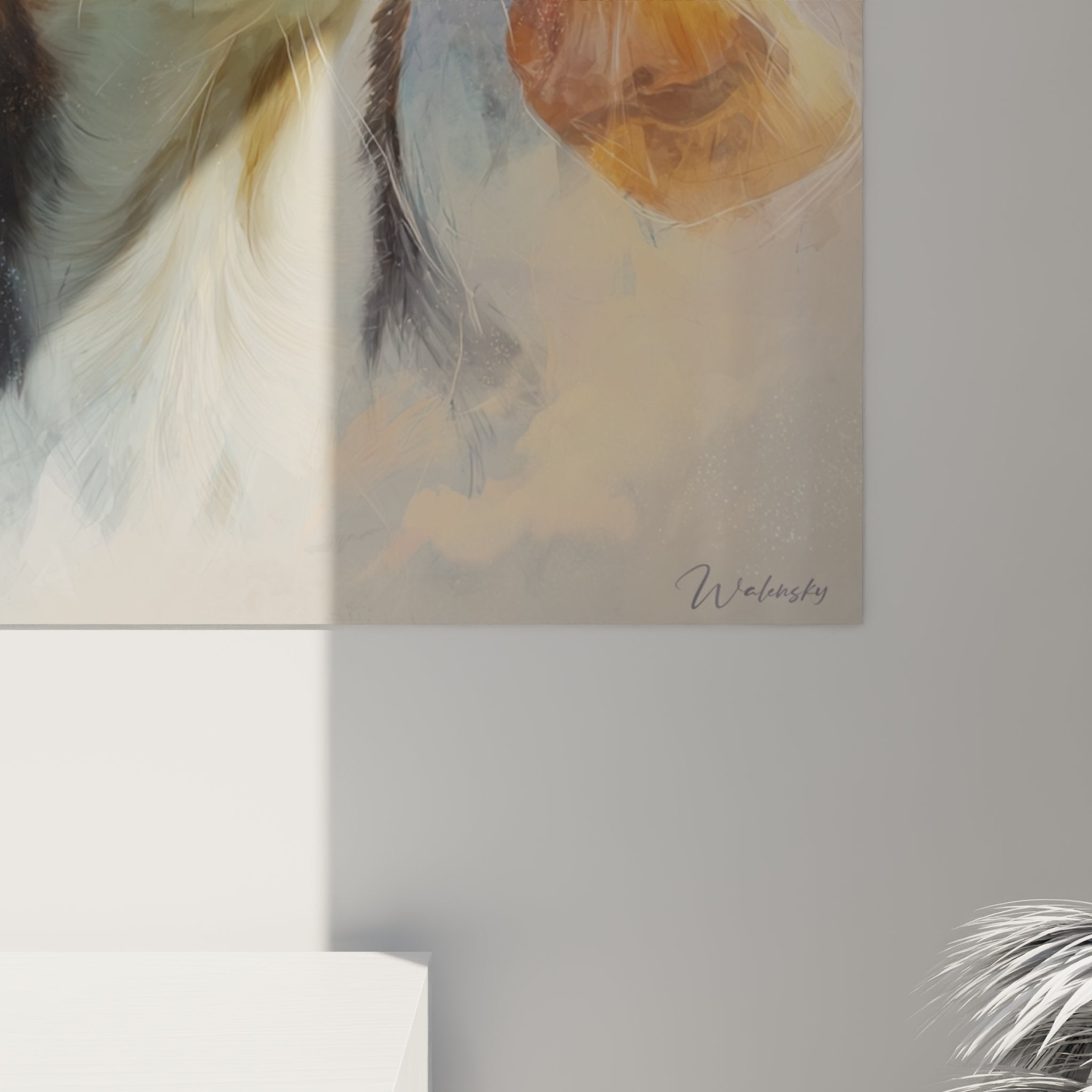 Gesamtansicht des Beagle-Hundeporträts in impressionistischen Gold- und Blautönen