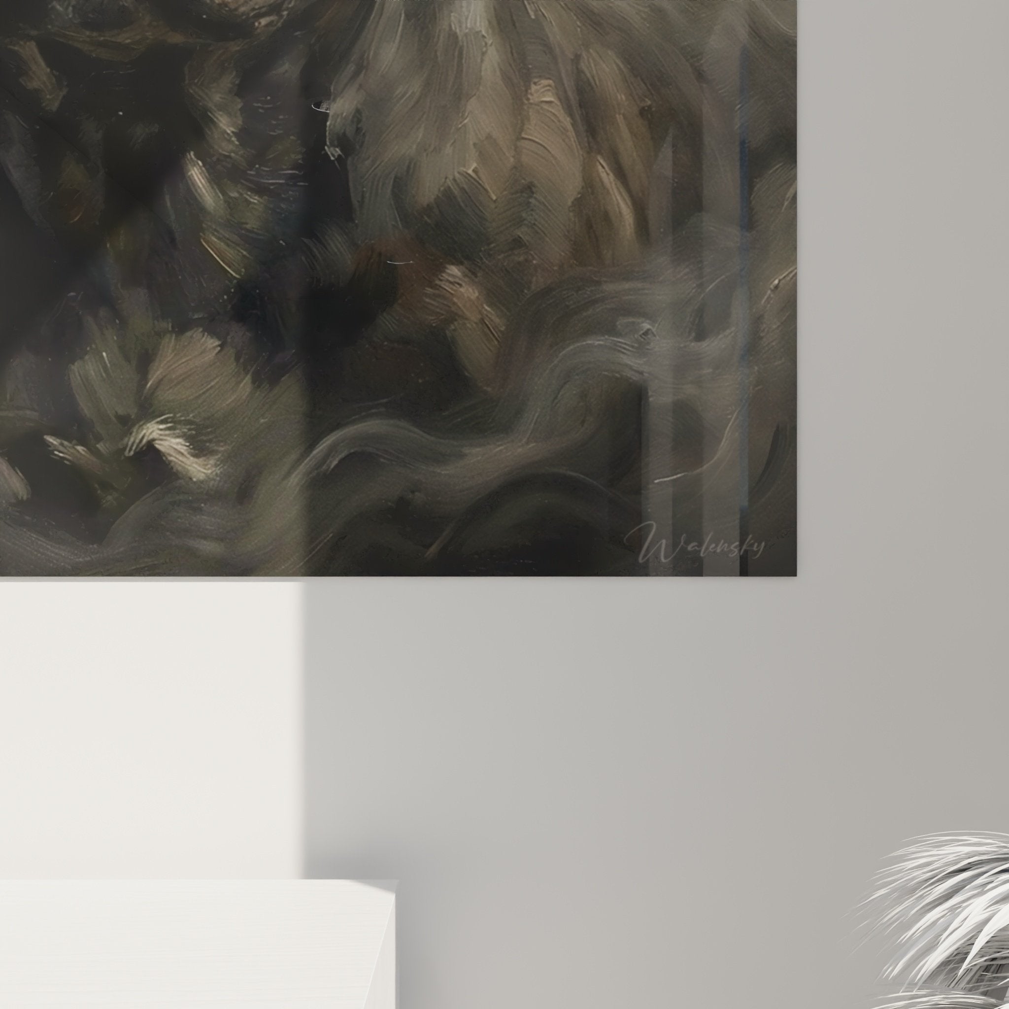 vista d'insieme ritratto staffordshire bull terrier cornice murale decorazione interni stile contemporaneo