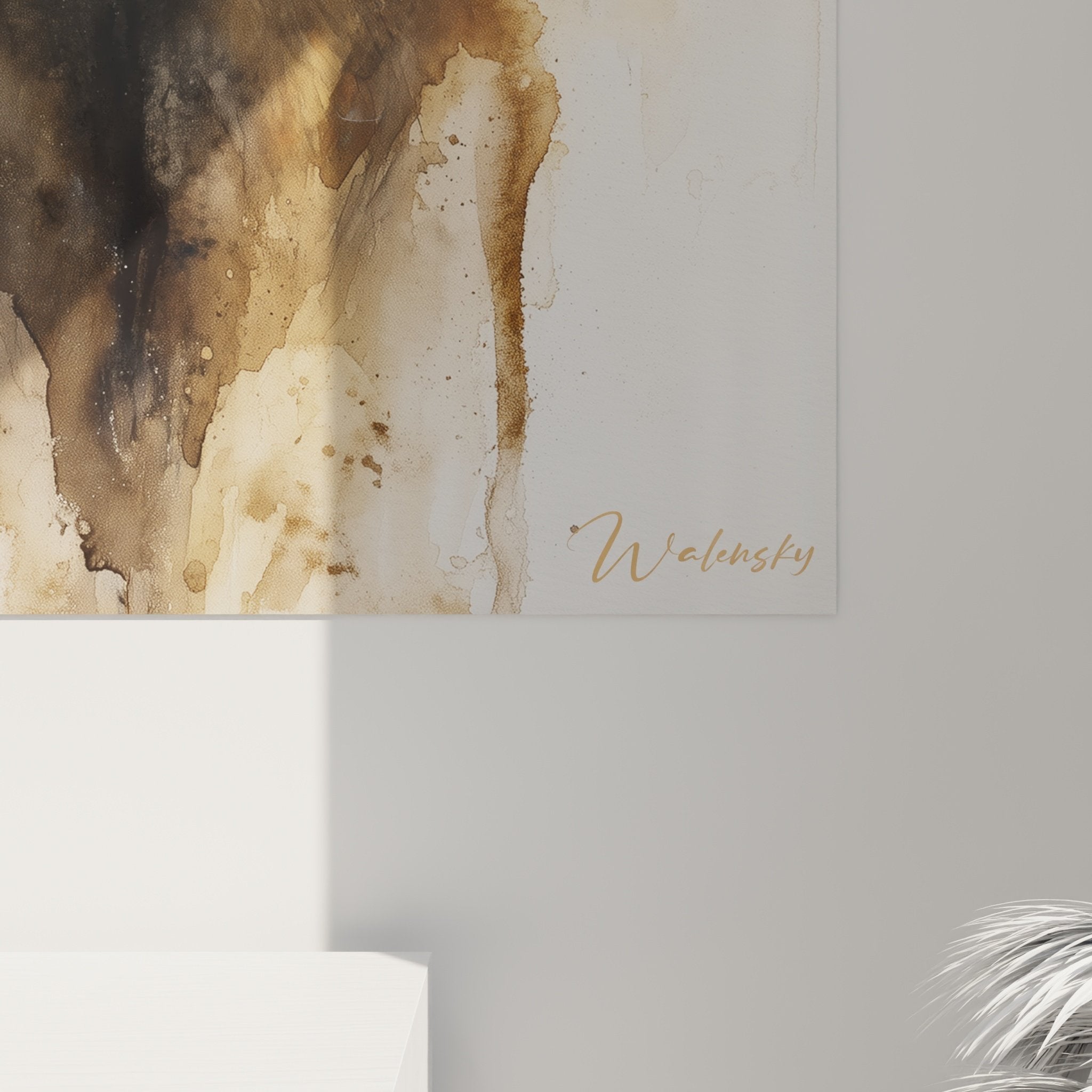 Übersichtsansicht Belgischer Schäferhund Malinois Aquarell-Stil Gemälde, braune Spritzer auf cremefarbenem Hintergrund