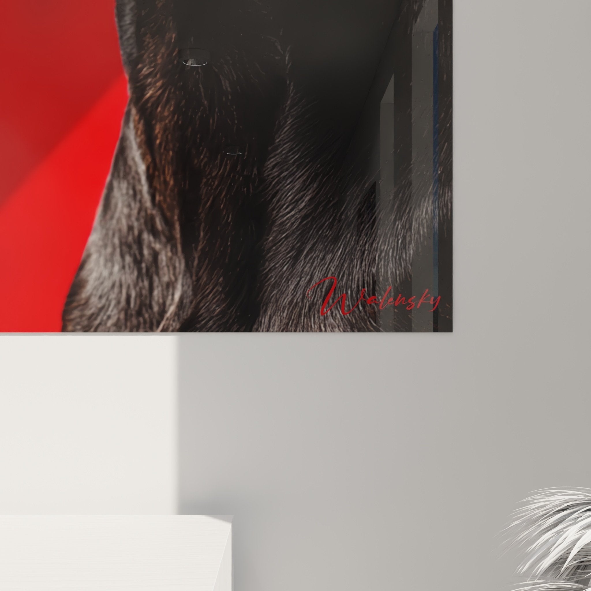 Vista d'insieme quadro doberman nero rosso composizione artistica ritratto cane nobile decorazione interni