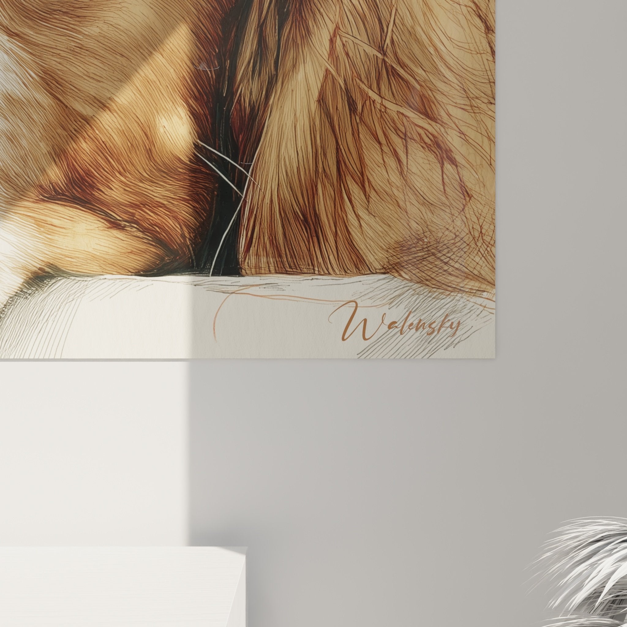 Vue d'ensemble portrait canin Epagneul Breton, composition beige et roux, style carnet naturaliste